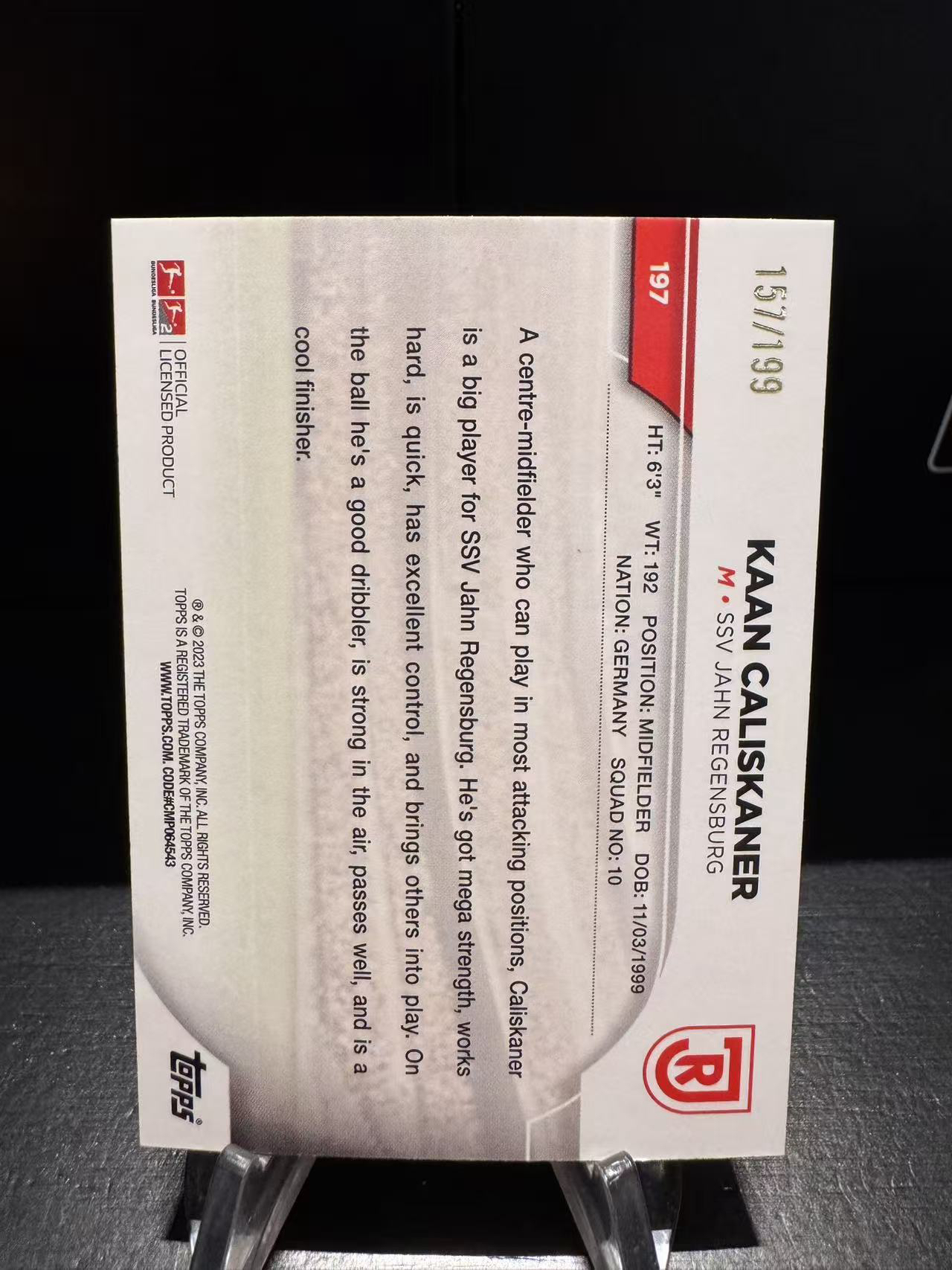 龖2023 topps kaan caliskaner 德甲 碧玉 雷根斯堡 卡恩 卡里斯卡纳 RC 新秀 新春折 折射 157/199编卡品如图 MJ002l