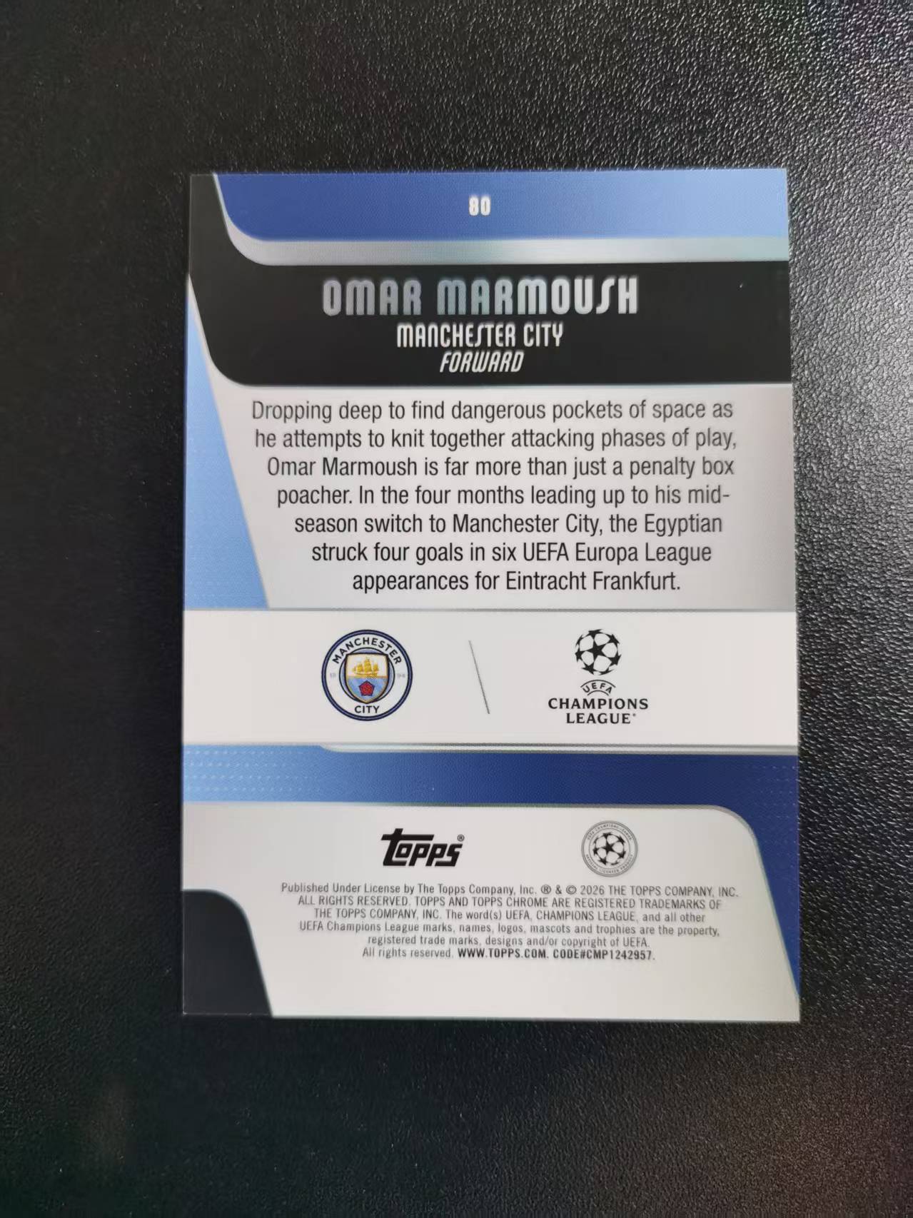 2026 Topps Topps Omar Marmoush 马尔穆什 曼城 TC欧冠 银脉冲折 收藏凑套 卡品如图 免费代拍(周一)