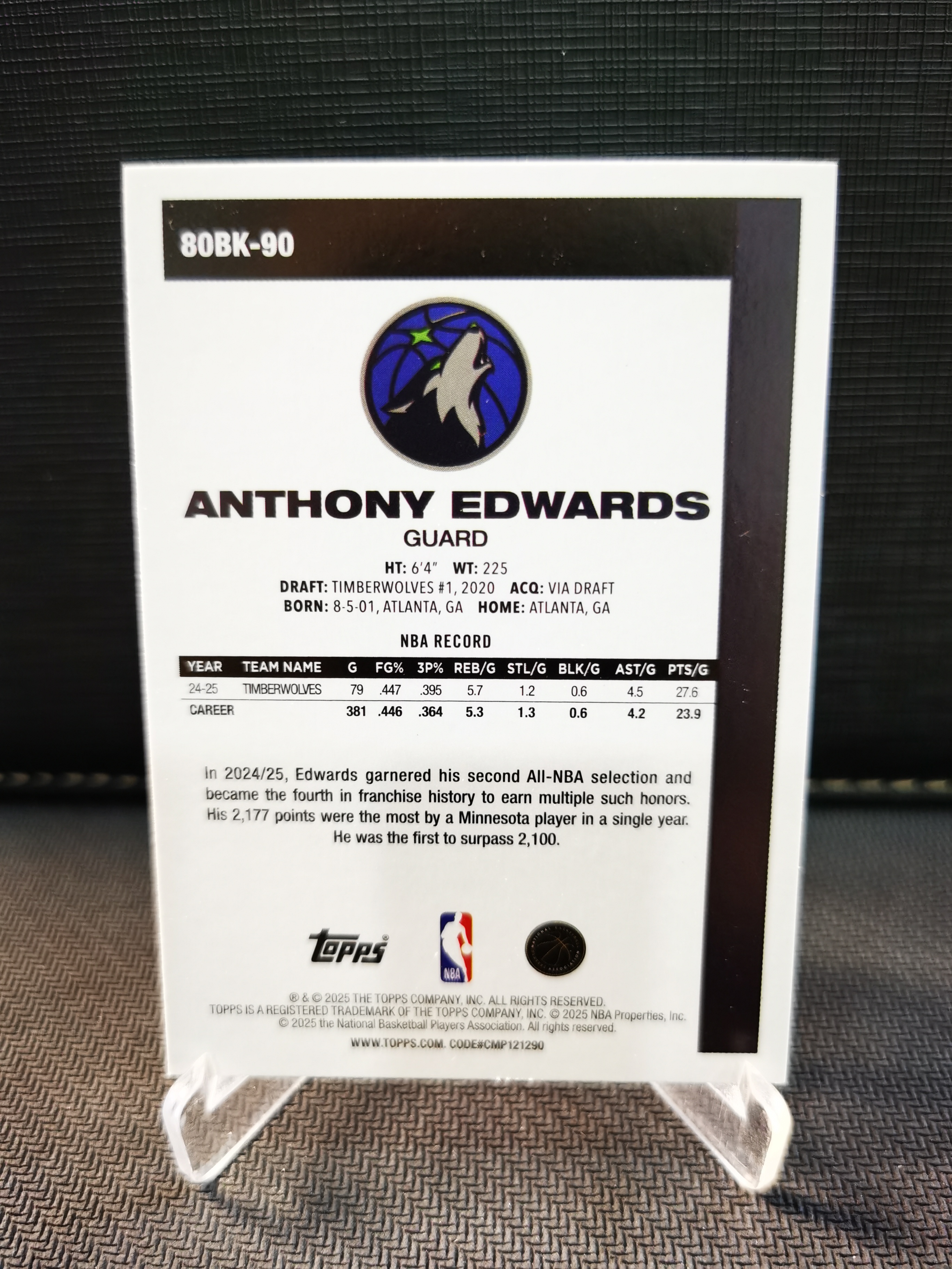 2025-26 Topps flagship Anthony Edwards 森林狼 华子 安东尼 爱德华兹 复古1980 45周年 粉平行 收藏必备 卡品如图 -猕猴桃-【乌苏拍卖】
