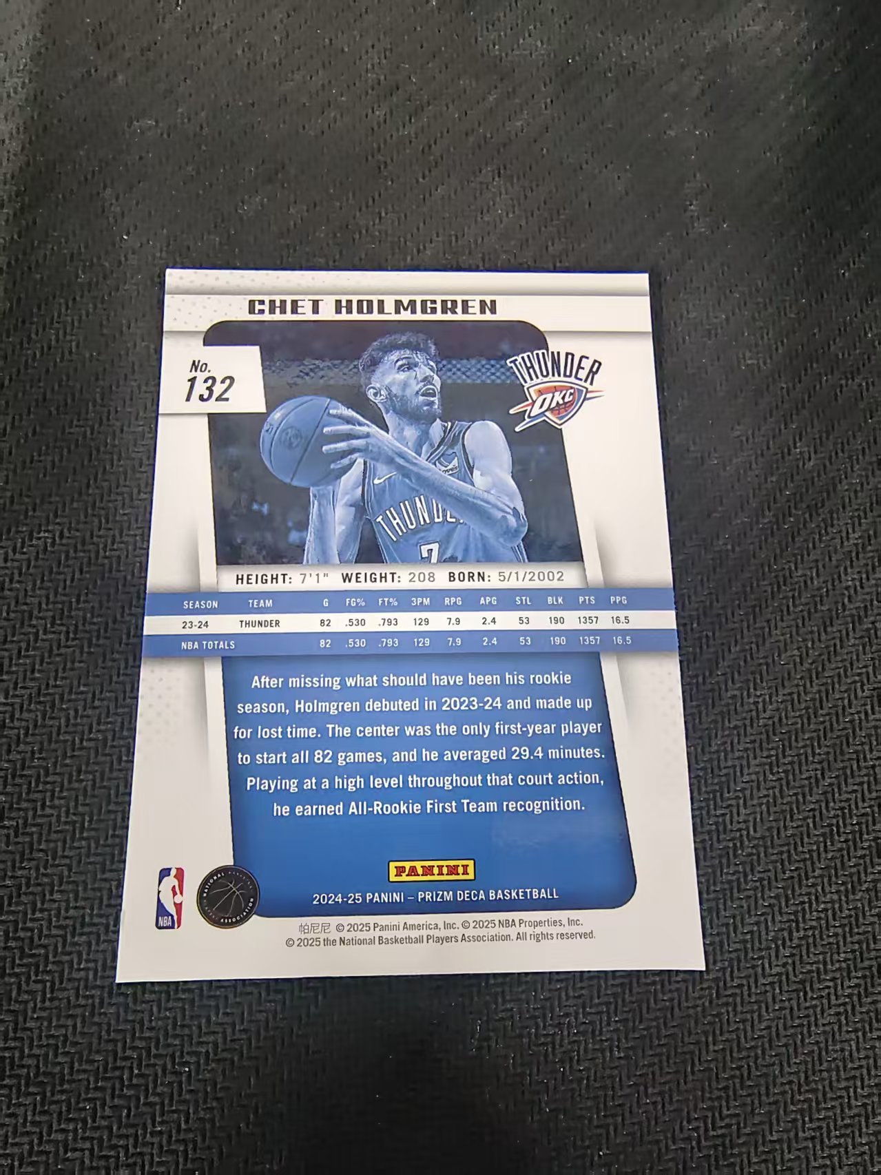 【可合并,不累计】2024-25 PANINI Prizm Deca chet holmgren 复刻 雷霆 切特 霍姆格伦 PZ 划痕 边角瑕疵 #132