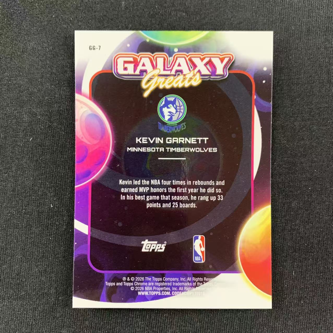 2026 Topps Chrome cosmic Kevin Garnett 凯文 加内特 狼王 森林狼 Galaxy Greats 宇宙 特卡 收藏必备