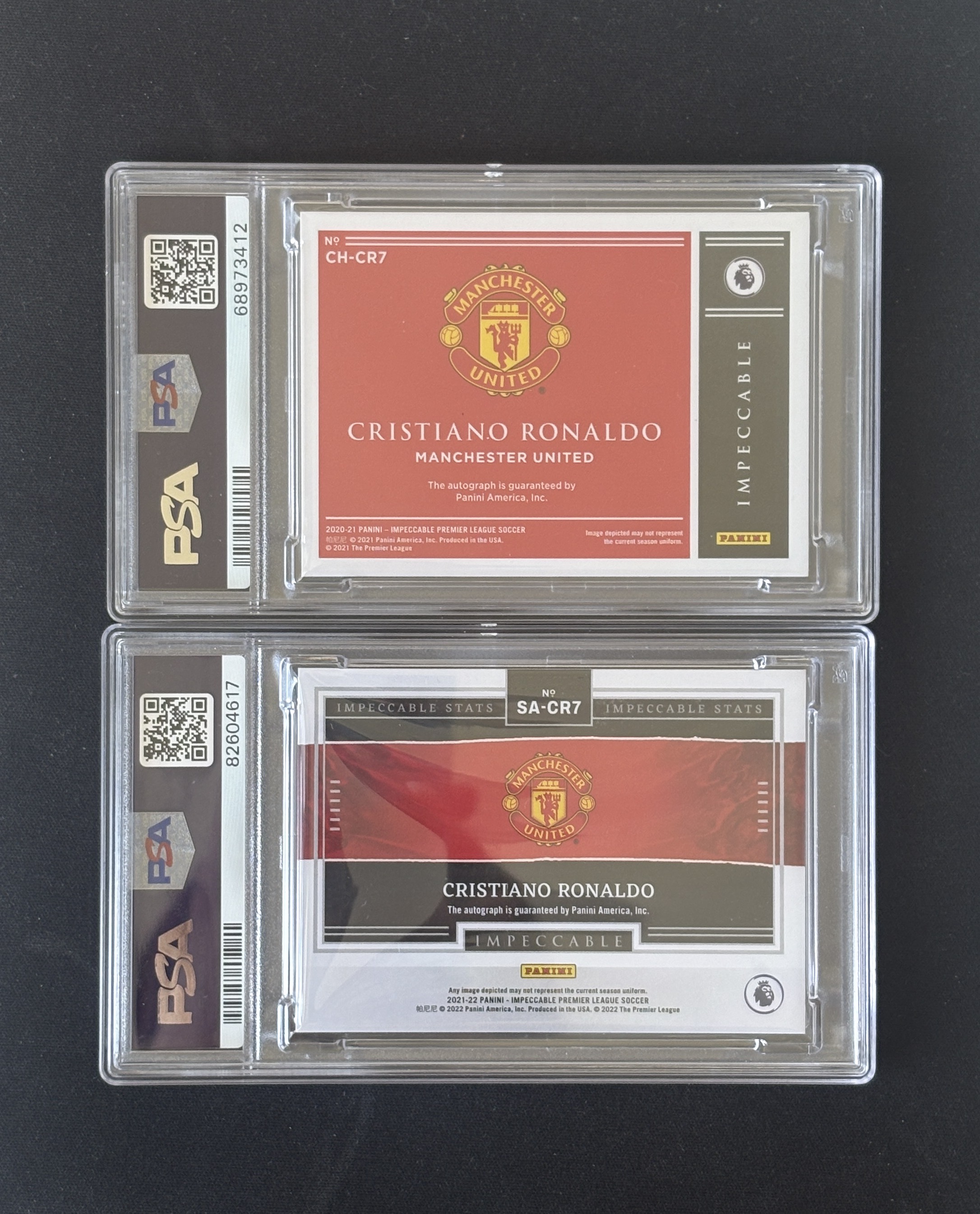 【古都代拍精品】2020-21 2021-22 Impeccable 小真金 英超 曼联 Cristiano Ronaldo C罗 罗纳尔多 78编 俱乐部历史 84编 数据 卡签 签字 PSA8墨迹10 PSA9墨迹10 一对儿出 顶级