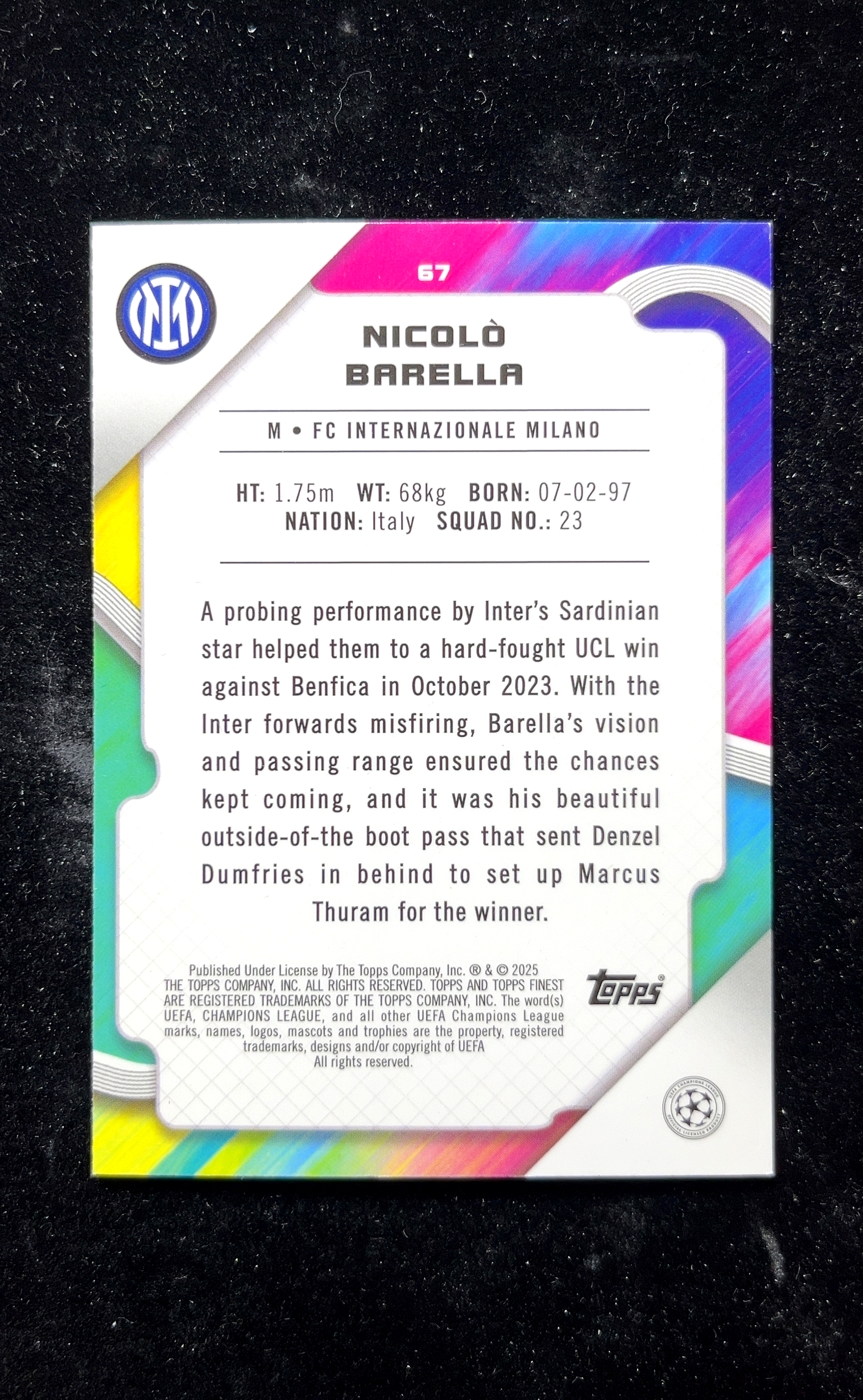 【小白1%代卖】2025 Topps Finest 卡品如图 高价值 #67 FC Internazionale Milano 国际米兰足球俱乐部 0623