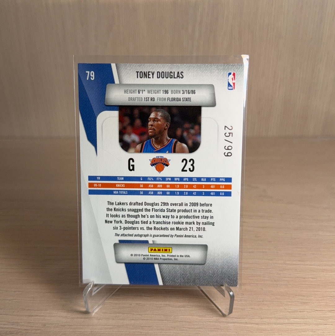 2010 Panini Prestige Toney Douglas 【免费代卖】尼克斯 托尼 道格拉斯 /99编 签字 带编 卡品如图 值得收藏!!