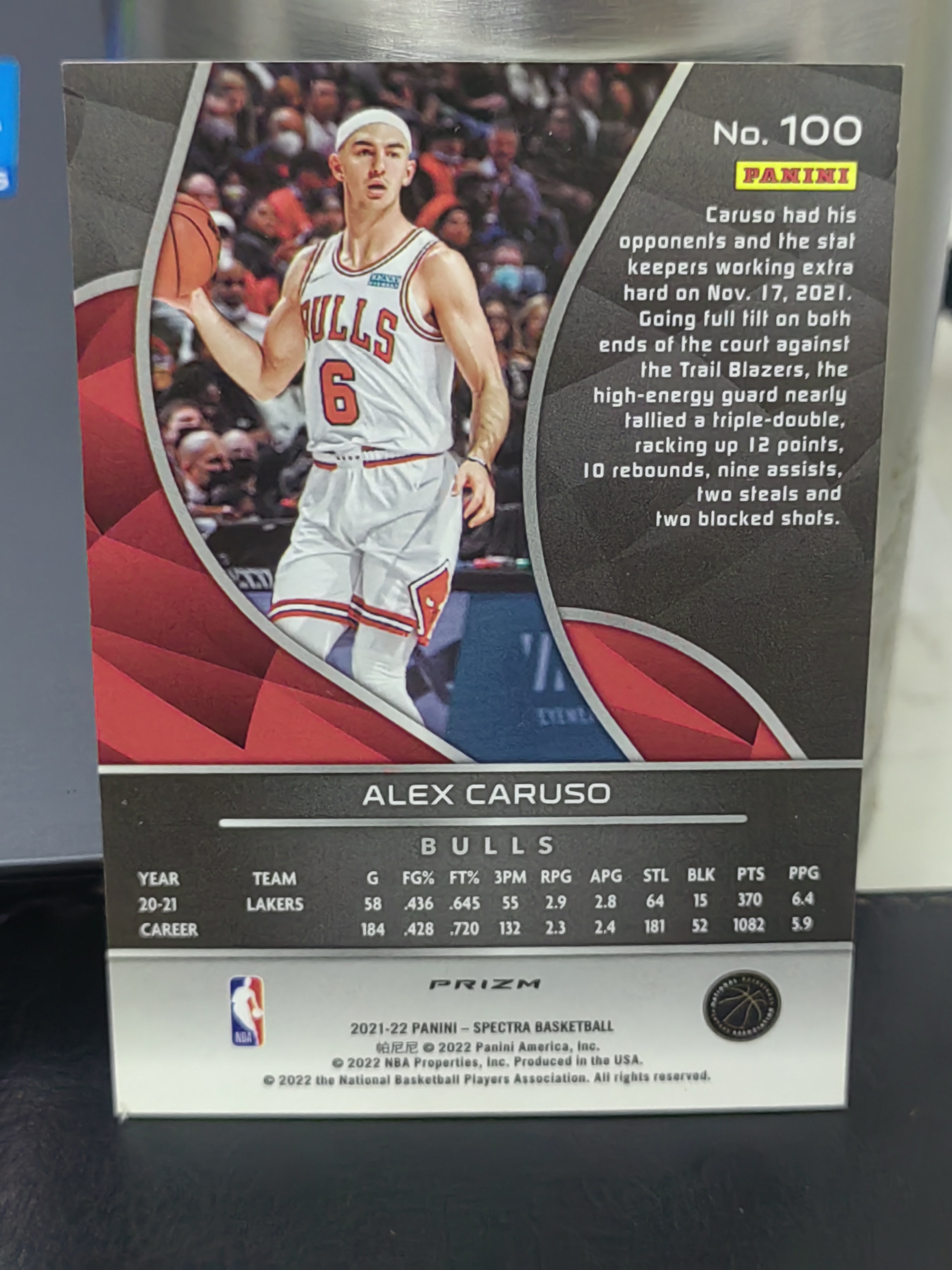 2021-22 Panini Spectra Alex Caruso 光谱 亚历克斯卡鲁索 公牛 银折 篮 白边白角 不保卡品 卡品如图