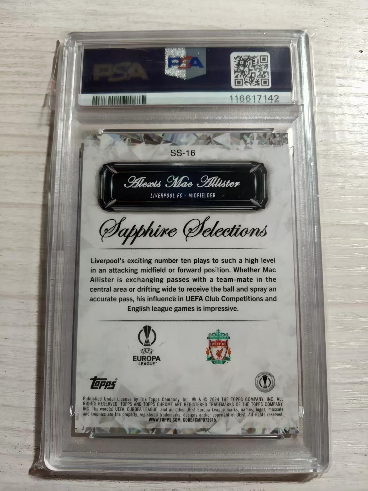 2024 Topps Chrome Alexis Mac Allister 【西北拍卖】topps欧冠蓝宝石 麦卡利斯特 19/25编橙精选 PSA9分评级 橙碎冰折 大比例 低编 阿根廷利物浦 行