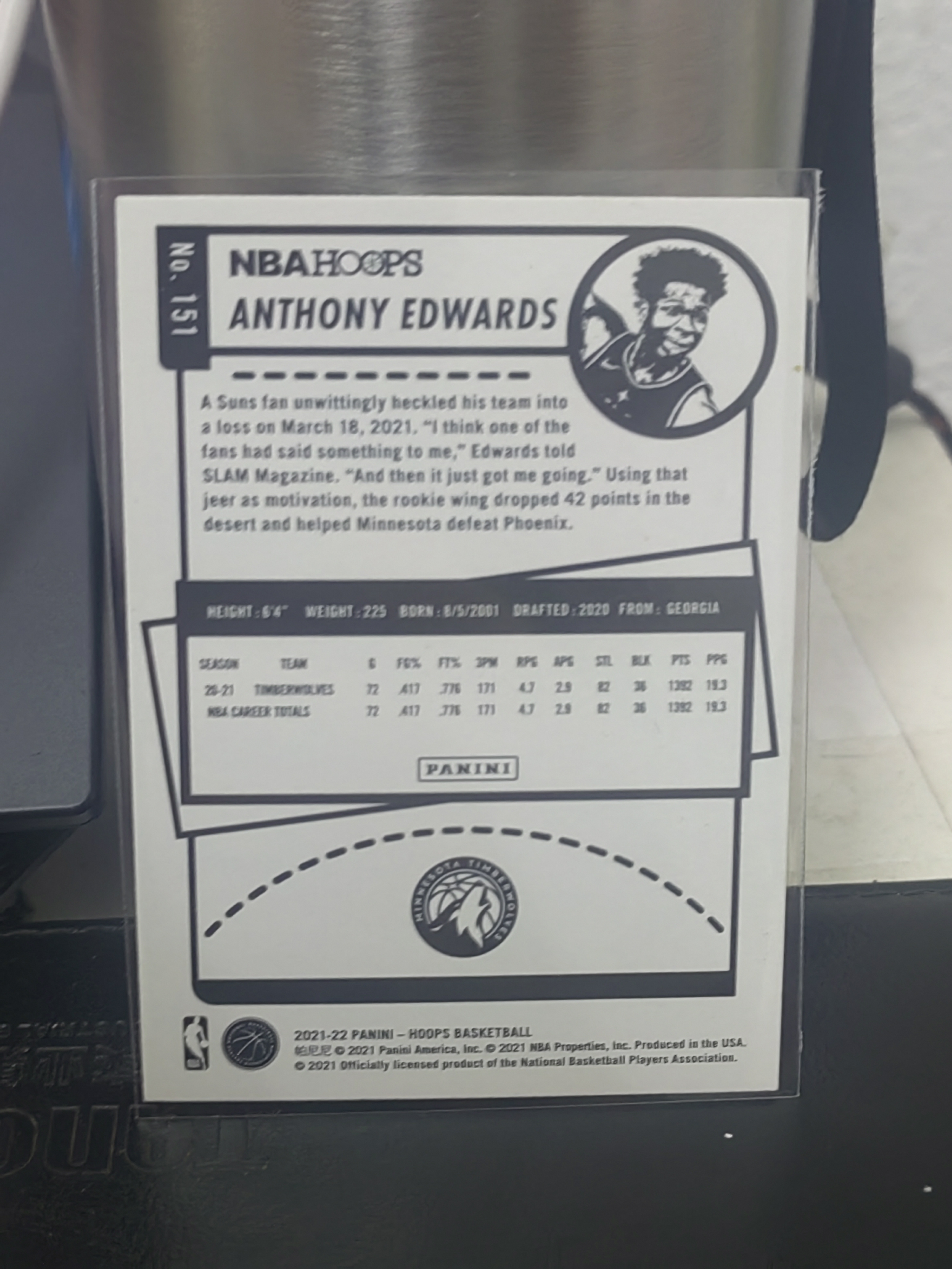 2021-22 Panini Hoops Anthony Edwards Hoops 安东尼 爱德华兹 华子 森林狼 第二张 篮 白边白角 不保卡品 卡品如图