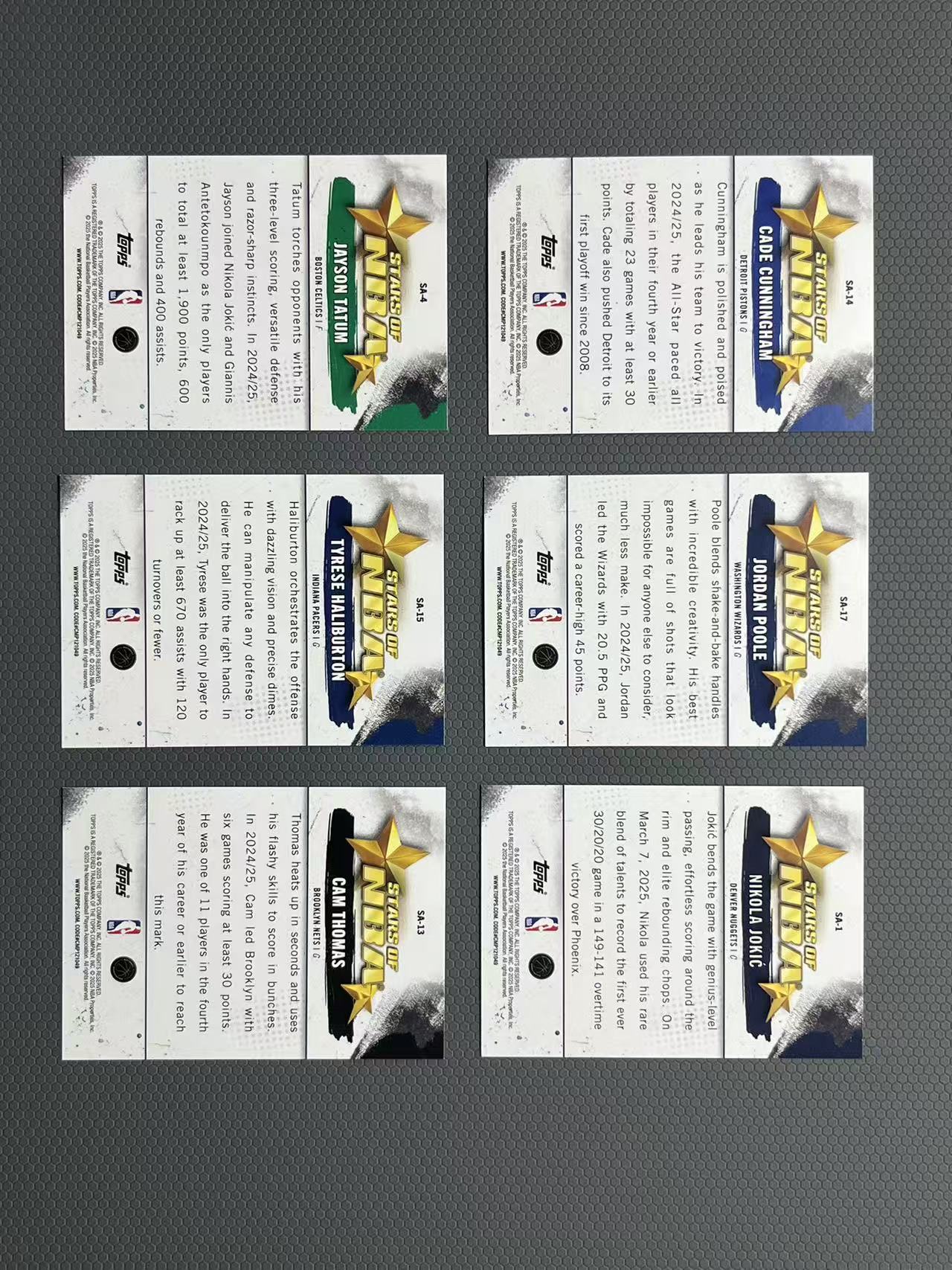 2025 Topps STARS 托马斯 约基齐 哈里伯顿 塔图姆 乔丹普尔 CC 坎宁安 星星 特卡 卡品如图-左