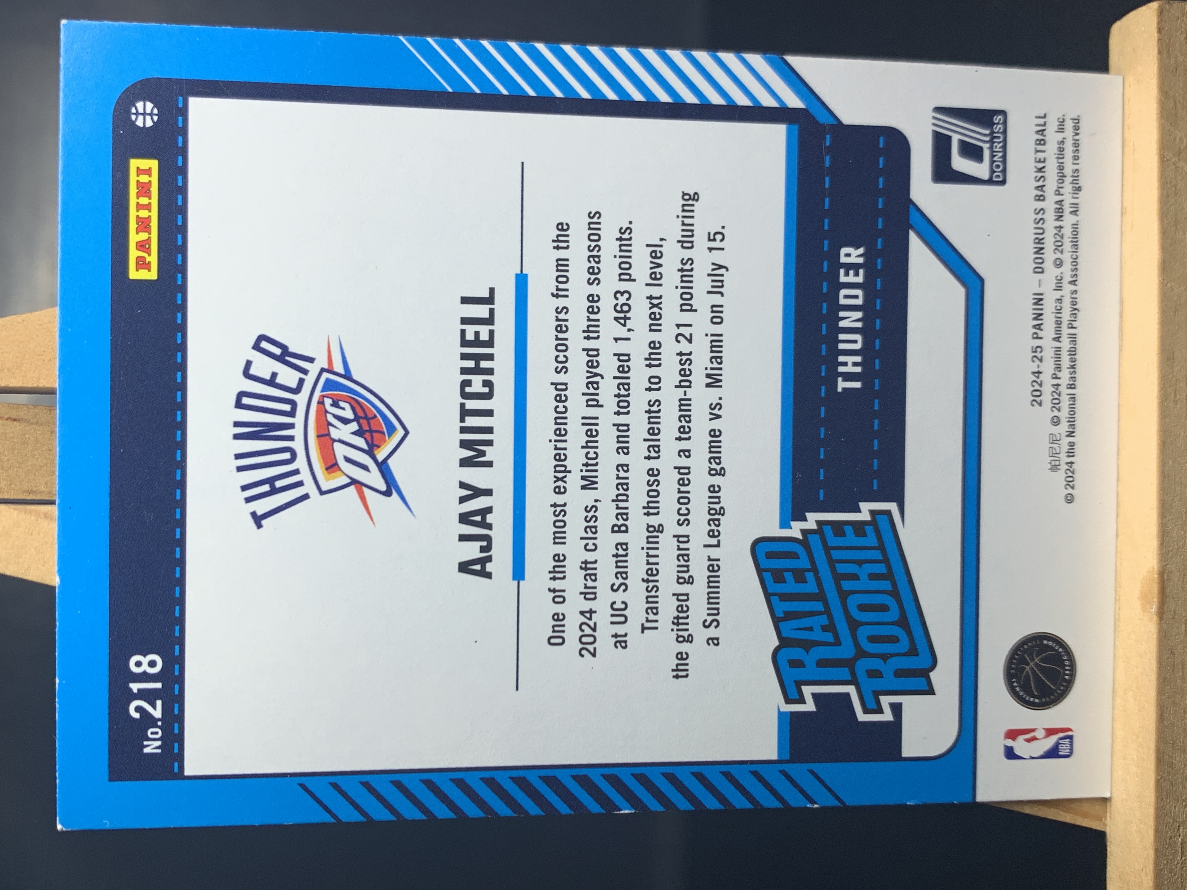 (A5) 2024-25 PANINI 杜蕾斯系列 新秀RC 阿杰伊 米切尔 雷霆 实卡好看 收藏凑套必备 卡品如图!!!