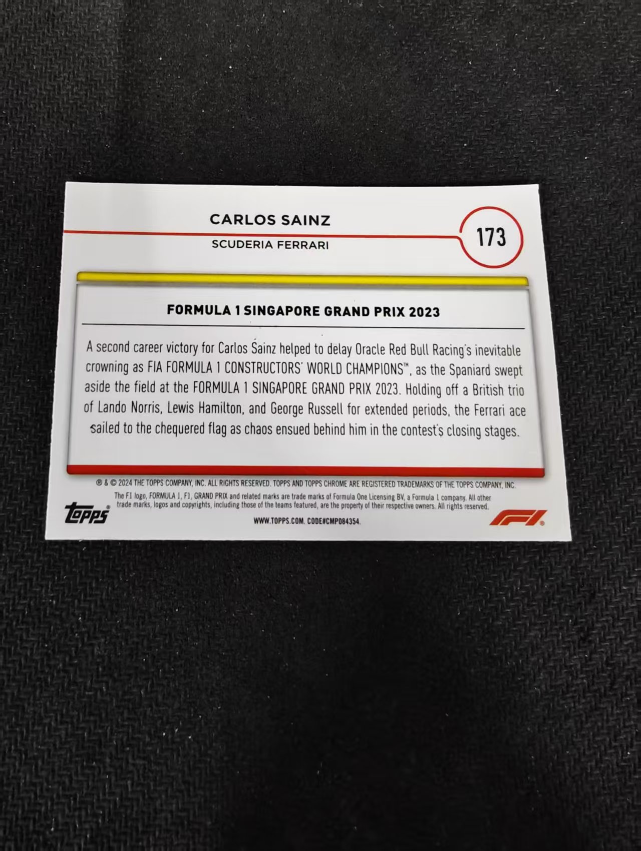 2024 Topps Chrome Carlos Sainz 卡洛斯 赛恩斯 法拉利车队 F1 划痕 边角瑕疵 #173