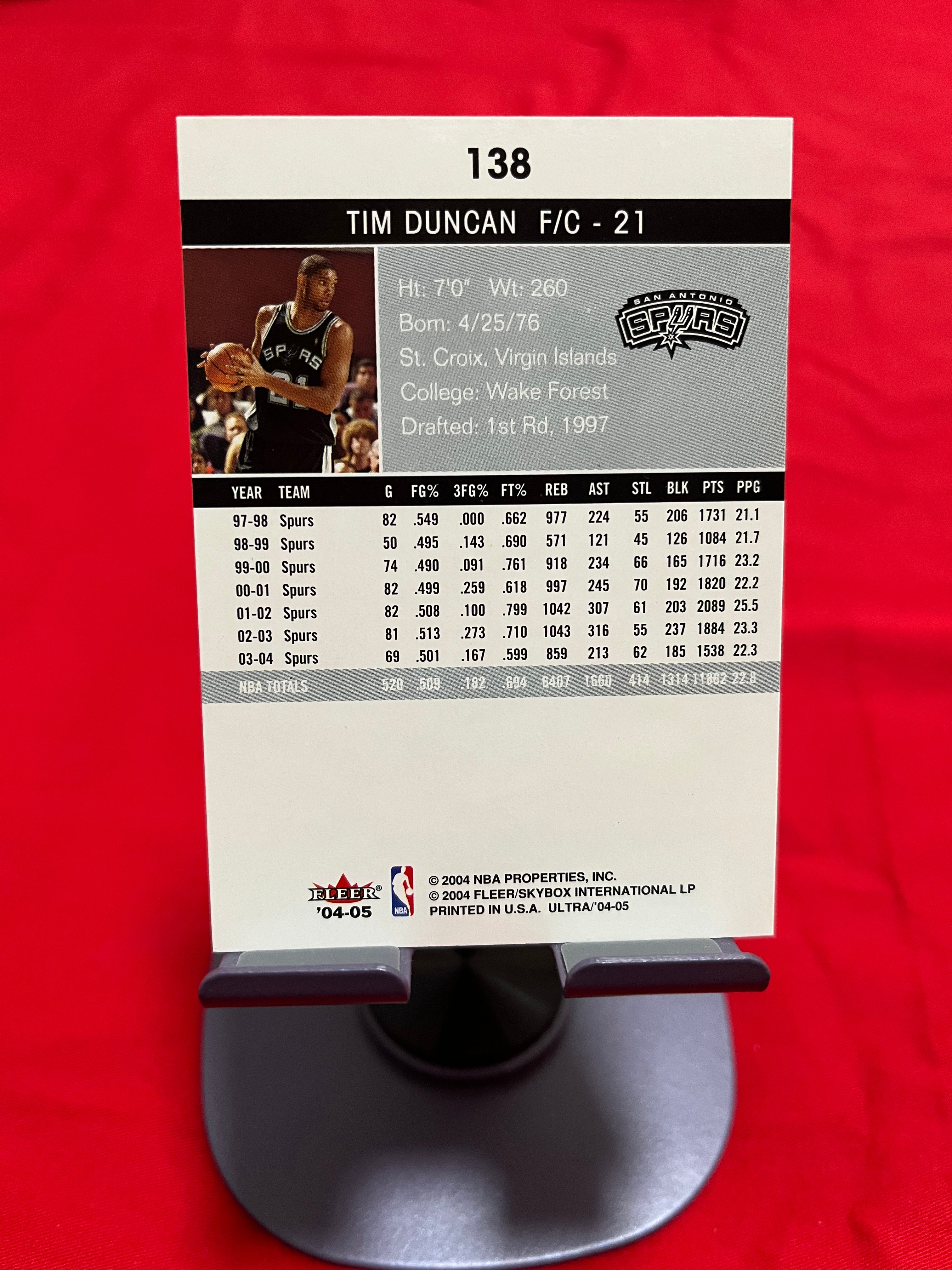 2004 Fleer 老卡 老特 Tim Duncan 蒂姆 邓肯 石佛 马刺【佛鲨对决 经典选图 折射 ULTRA】【边角瑕疵如图 介意勿拍】#1087