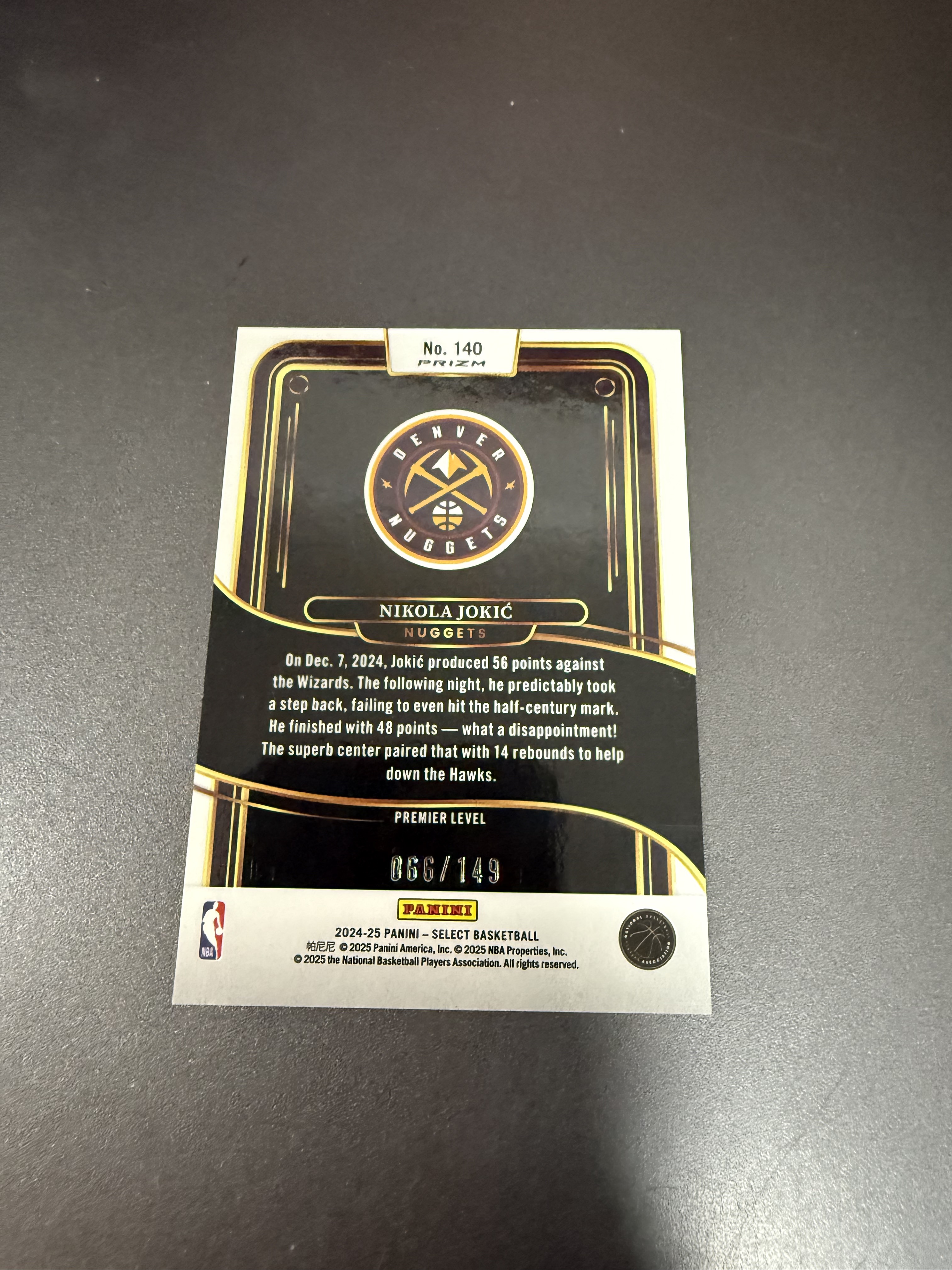 2024-25 Panini Select Nikola Jokic 尼古拉 约基奇/约老师 白折 149编 D