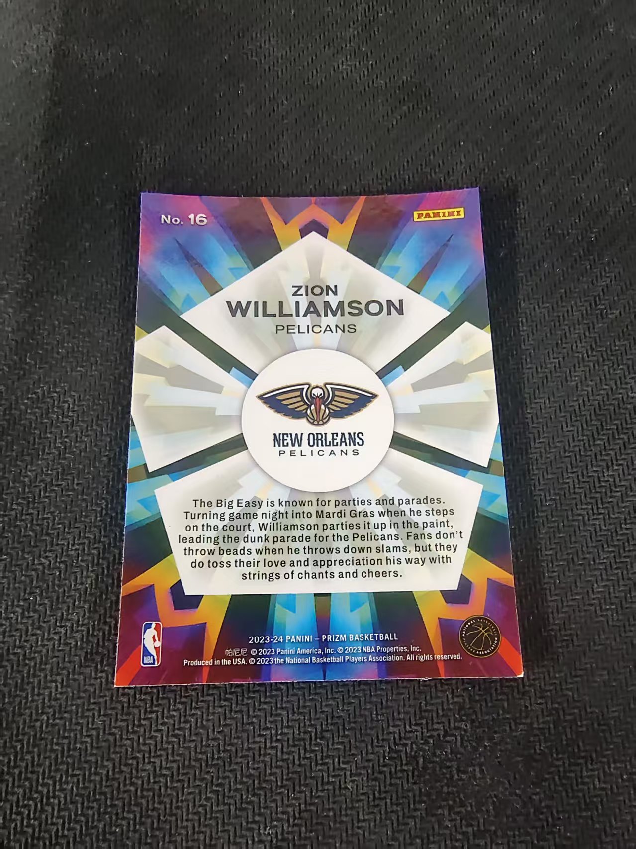 【可合并,不累计】2023-24 Panini Prizm Zion Williamson 鹈鹕 锡安 威廉姆斯 胖虎 万花筒特卡 PZ 划痕 边角微瑕 介意勿拍 #16