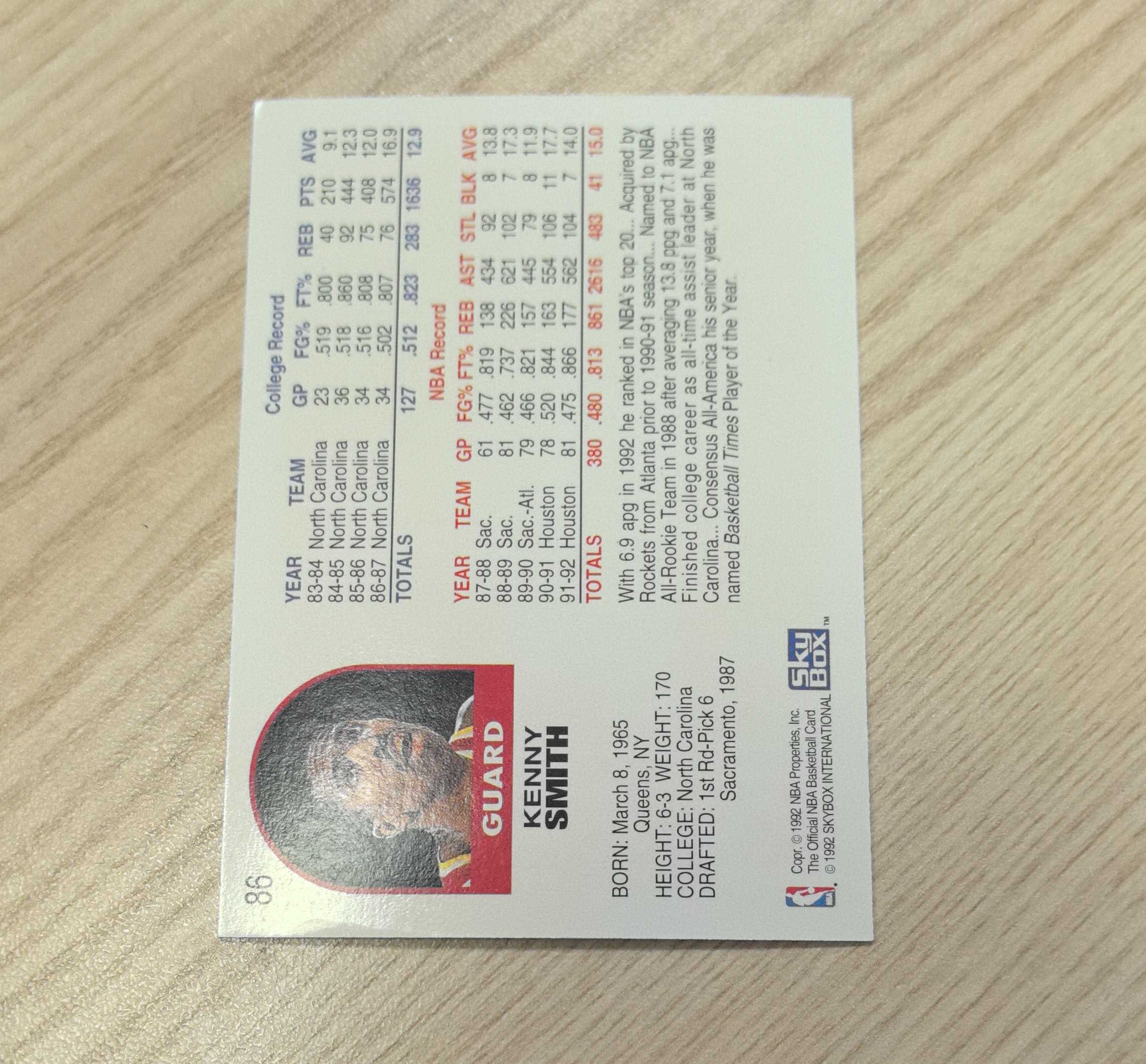 1992-93 SkyBox Hoops Kenny Smith 肯尼·史密斯 新秀一阵 两届总冠军 火箭名宿 TNT名嘴 先后效力于猛龙、掘金、魔术、活塞、火箭、老鹰和国王 硬通货 极具收藏价值