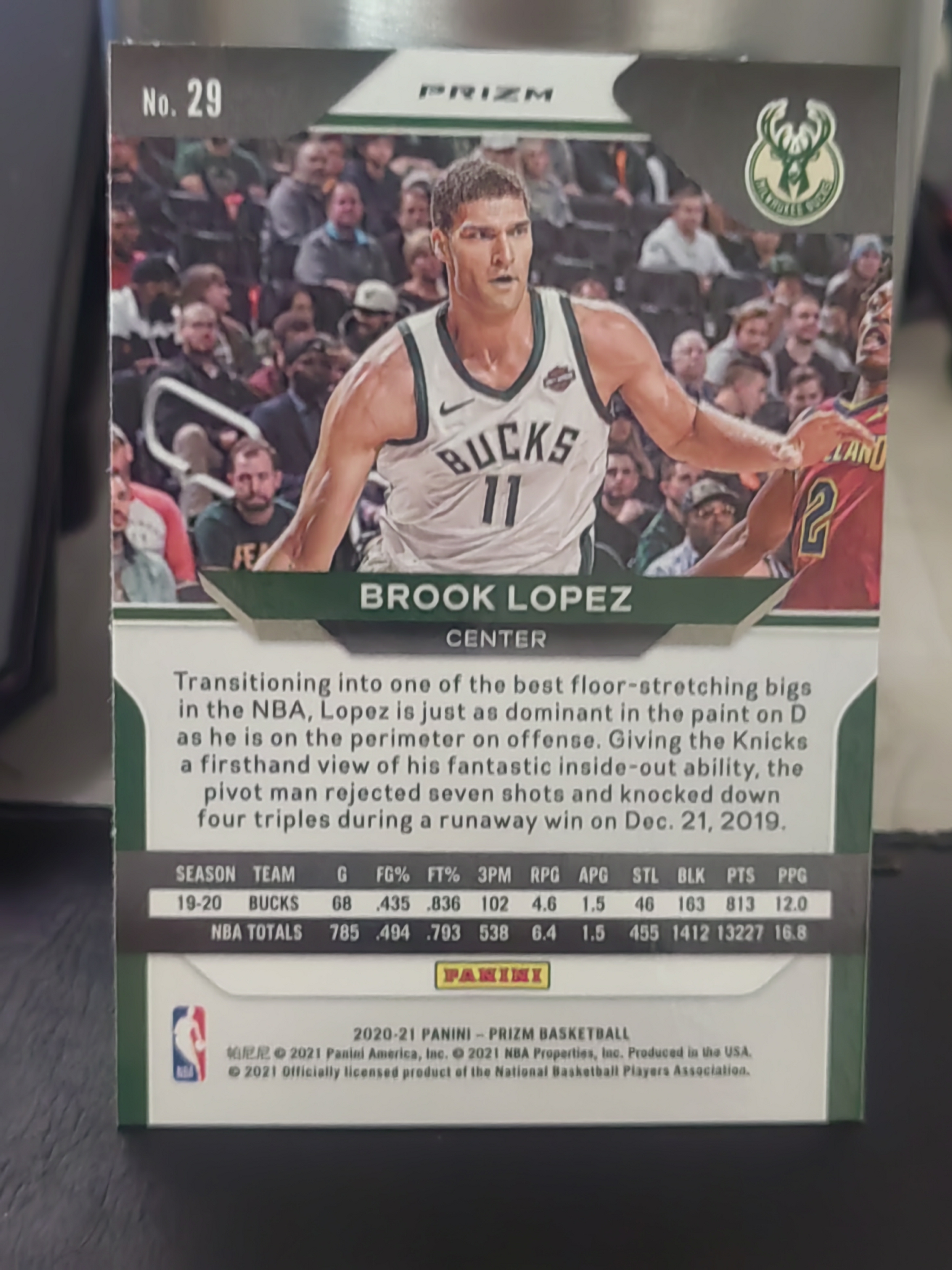2020-21 Panini Prizm Brook Lopez PZ 三色折 布鲁克 洛佩斯 雄鹿 篮 白边白角 不保卡品 卡品如图