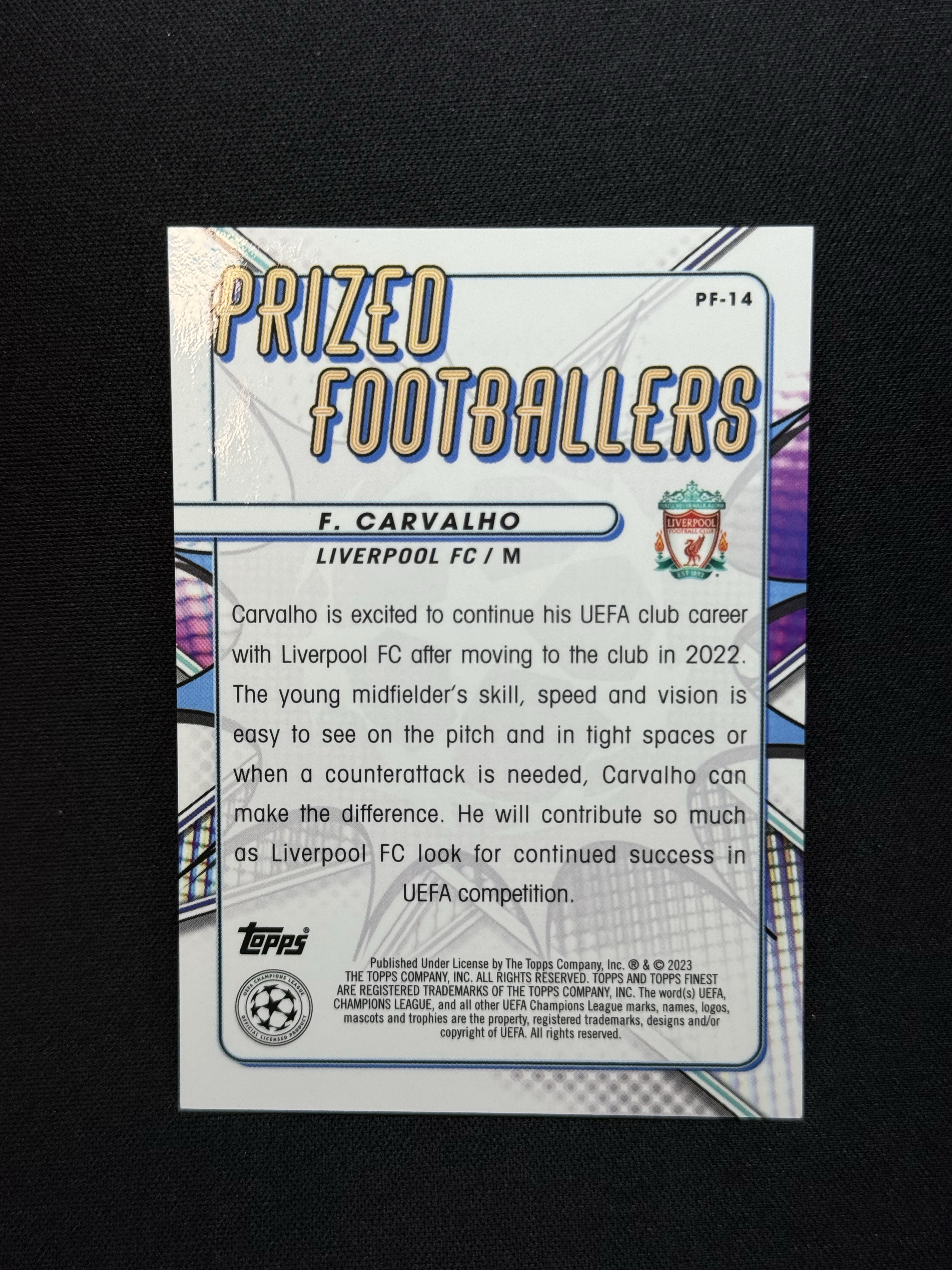 2022-23 Topps Finest Fábio Carvalho 【小贝代拍】欧战 Finest 利物浦 法比奥 卡瓦略 典范球员特卡 紫折 /299编 瑕疵如图 拍前看描述 H MFC