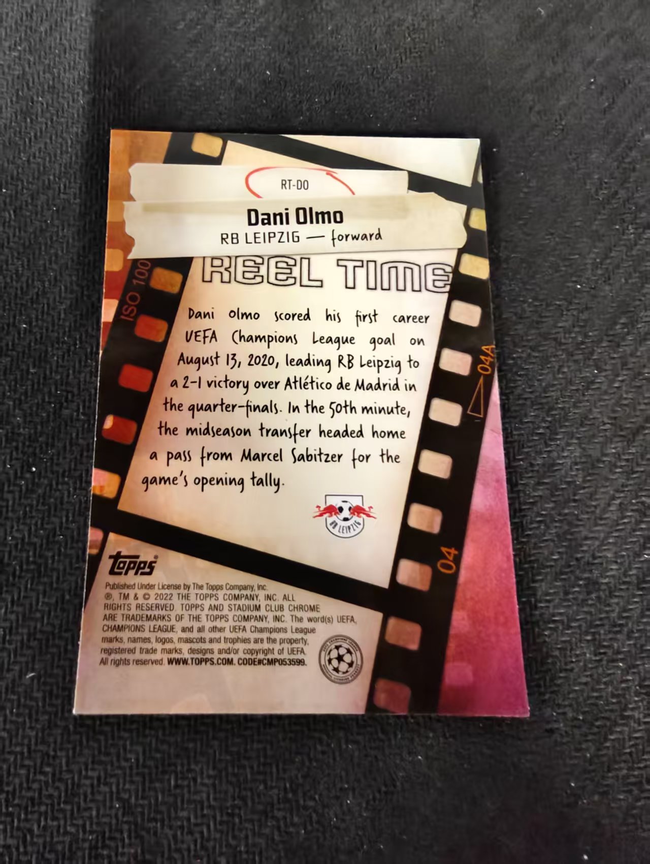 【可合并,不累计】2022 Topps Stadium Club Chrome Dani Olmo 莱比锡红牛 奥尔默 竞技场 欧冠 银折 特卡 划痕 边角瑕疵