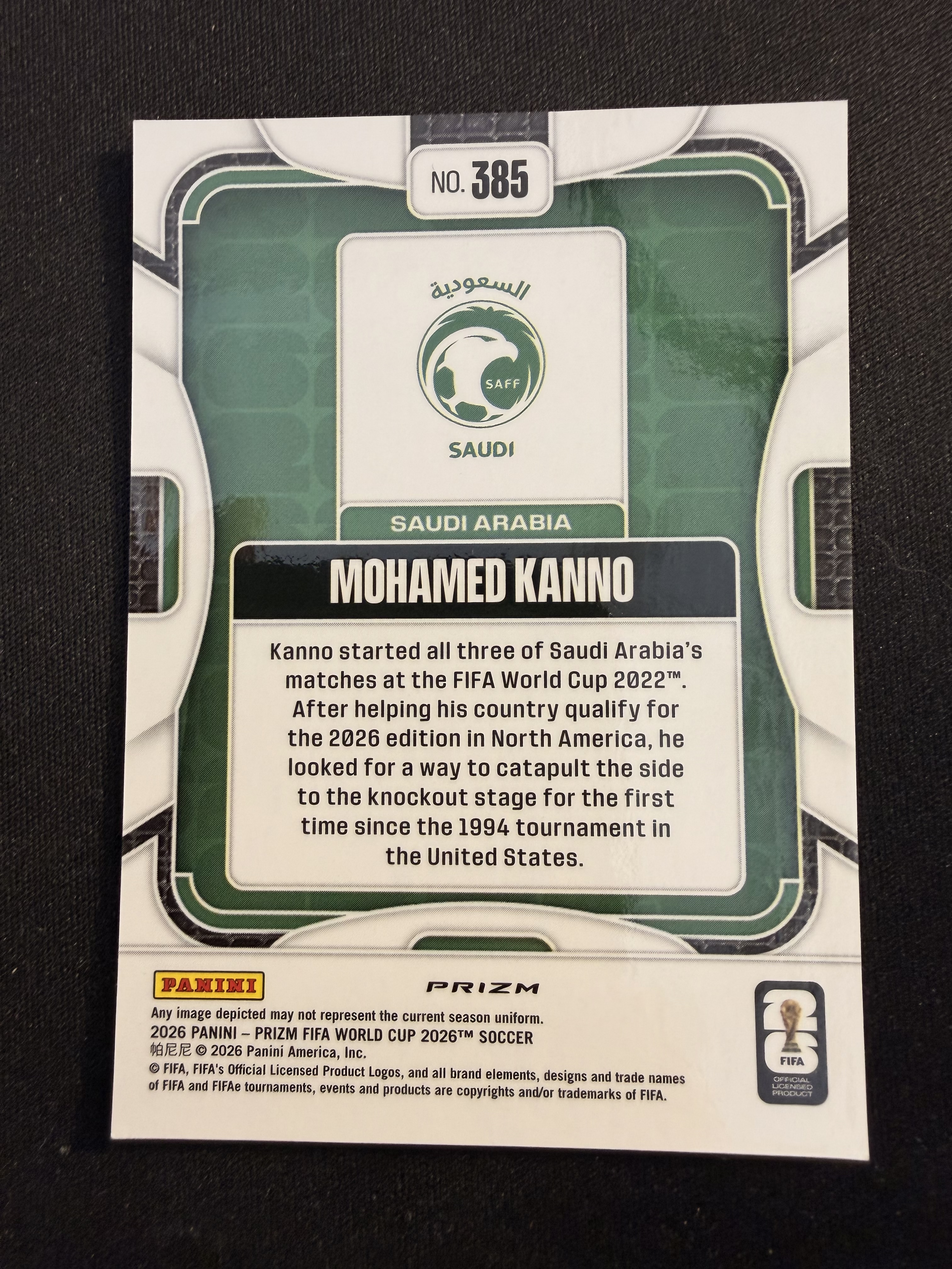 2026 Panini Prizm World Cup Mohamed Kanno FIFA 世界杯 沙特 穆罕默德 卡诺 斑马圈圈折 Choice独占 大比例 - HC#2-1