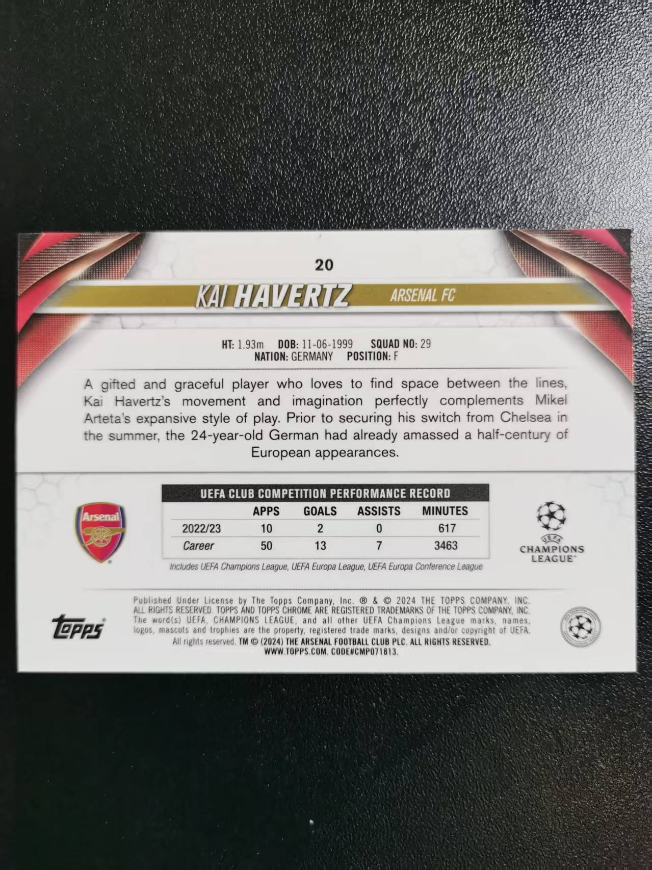 2024 Topps Chrome Kai Havertz 哈弗茨 阿森纳 德国 TC欧冠 折射 收藏凑套 卡品如图 免费代拍CC06