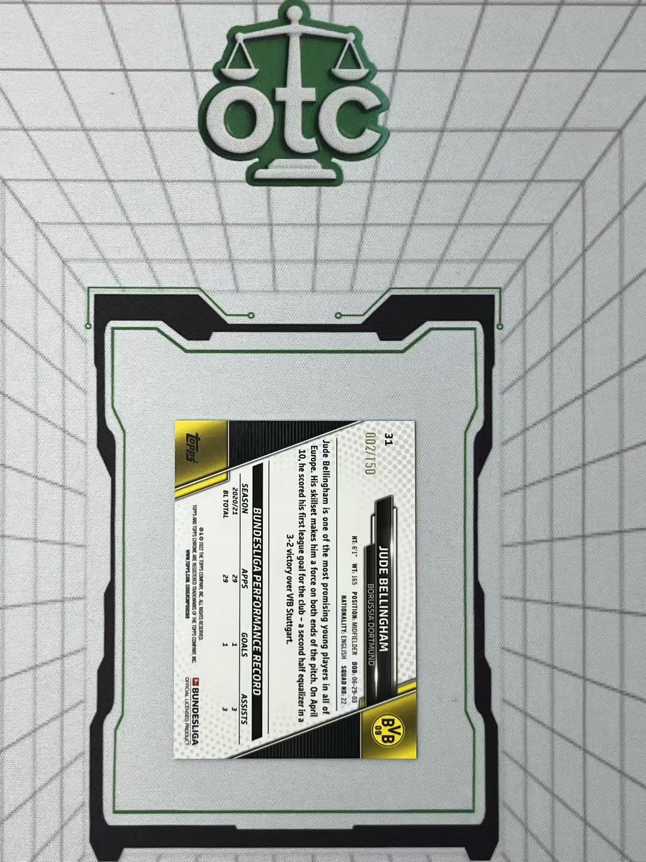 2022 Topps Chrome Jude Bellingham 【盎司收藏】德甲 祖德 贝林厄姆 150编 青波纹折 多特蒙德 皇马 英格兰 皇家马德里 伯明翰 JJ27