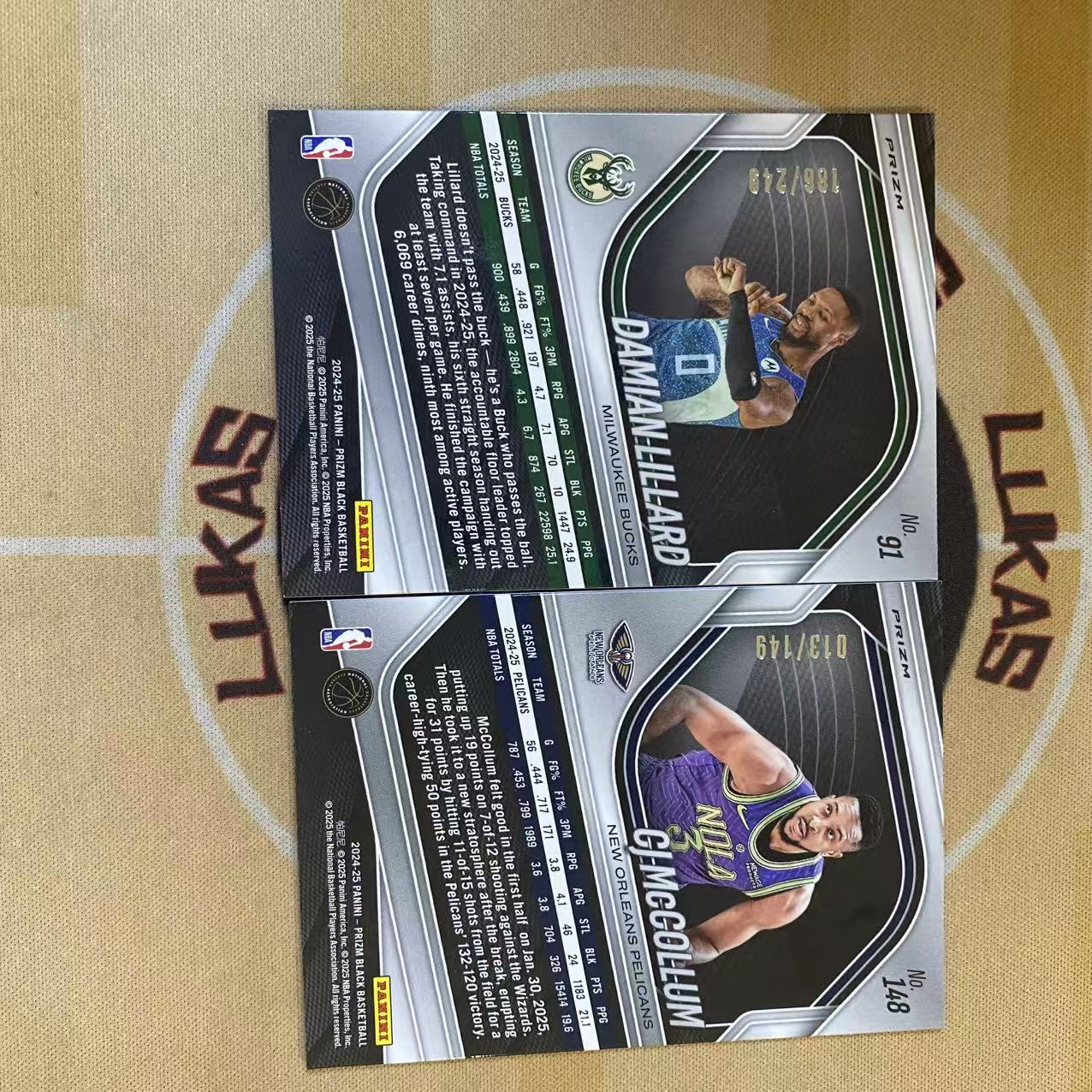 撸卡厮 Lukas 2024 prizm black 开拓者 双签 利拉德 249编瀑布折 cj 麦科勒姆 149编 紫碎冰 折射卡 打包(nq)