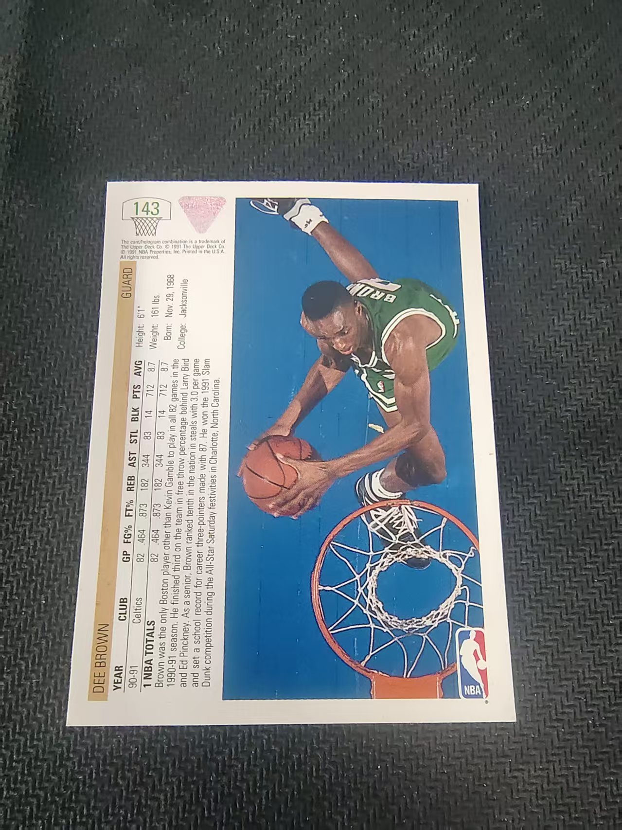 【可合并,不累计】1991 Upper Deck NBA Dee Brown 迪·布朗 凯尔特人 UD 老卡 划痕 边角瑕疵 #143