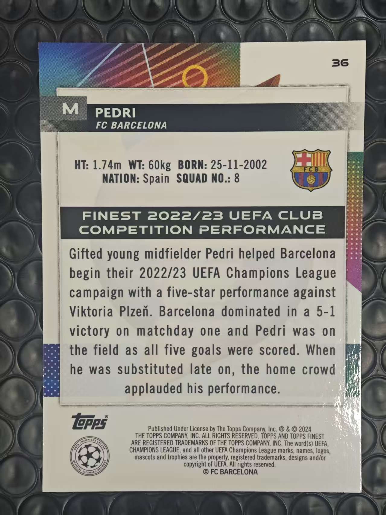 2023-24 Topps Finest Pedri 欧冠 巴塞罗那 巴萨 西班牙 佩德里 金童 佩刀 93/99编 绿熔岩折 绿折 折射 卡品如图【原地起飞卡社】MVP11.6