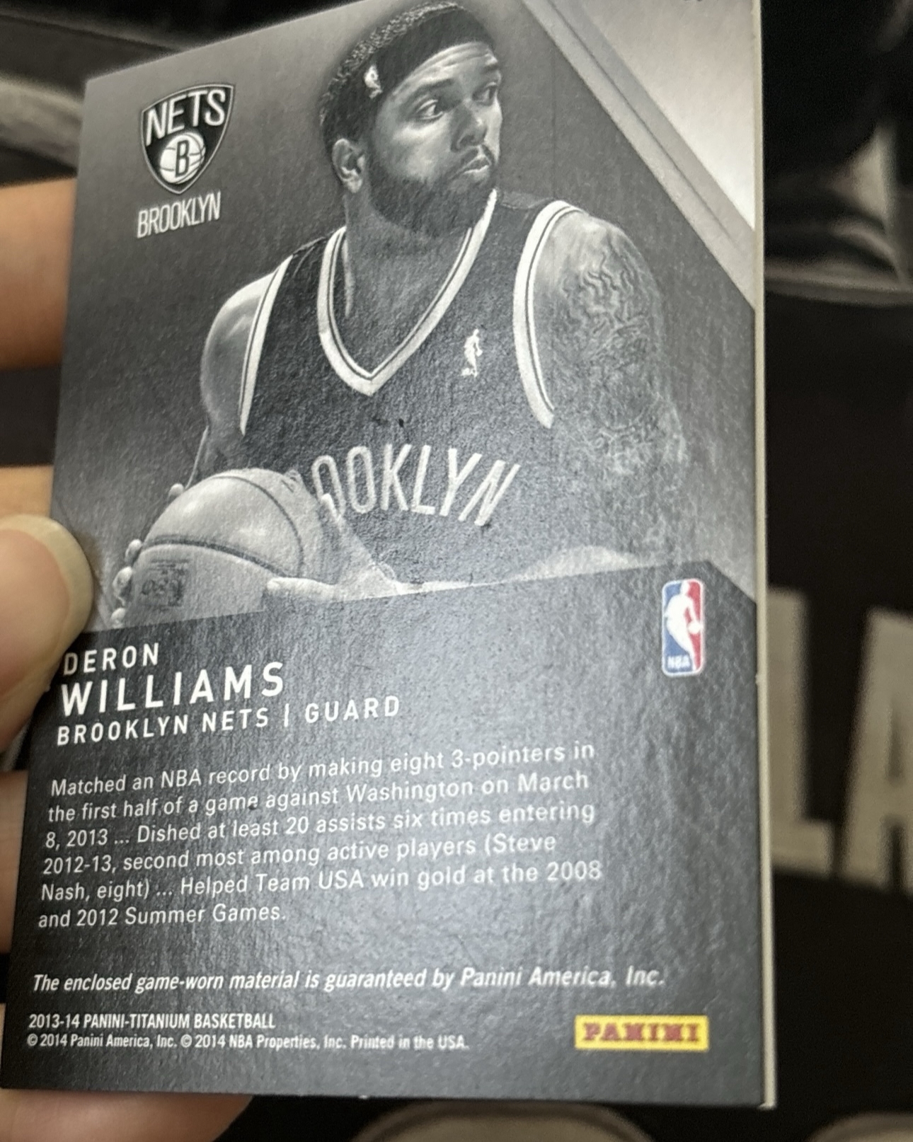 2013-14 Panini Titanium Deron Williams 《快乐卡舍接寄拍》篮网 德隆 威廉姆斯 031/299编 gw物料 瑕疵见图 投资收藏必备