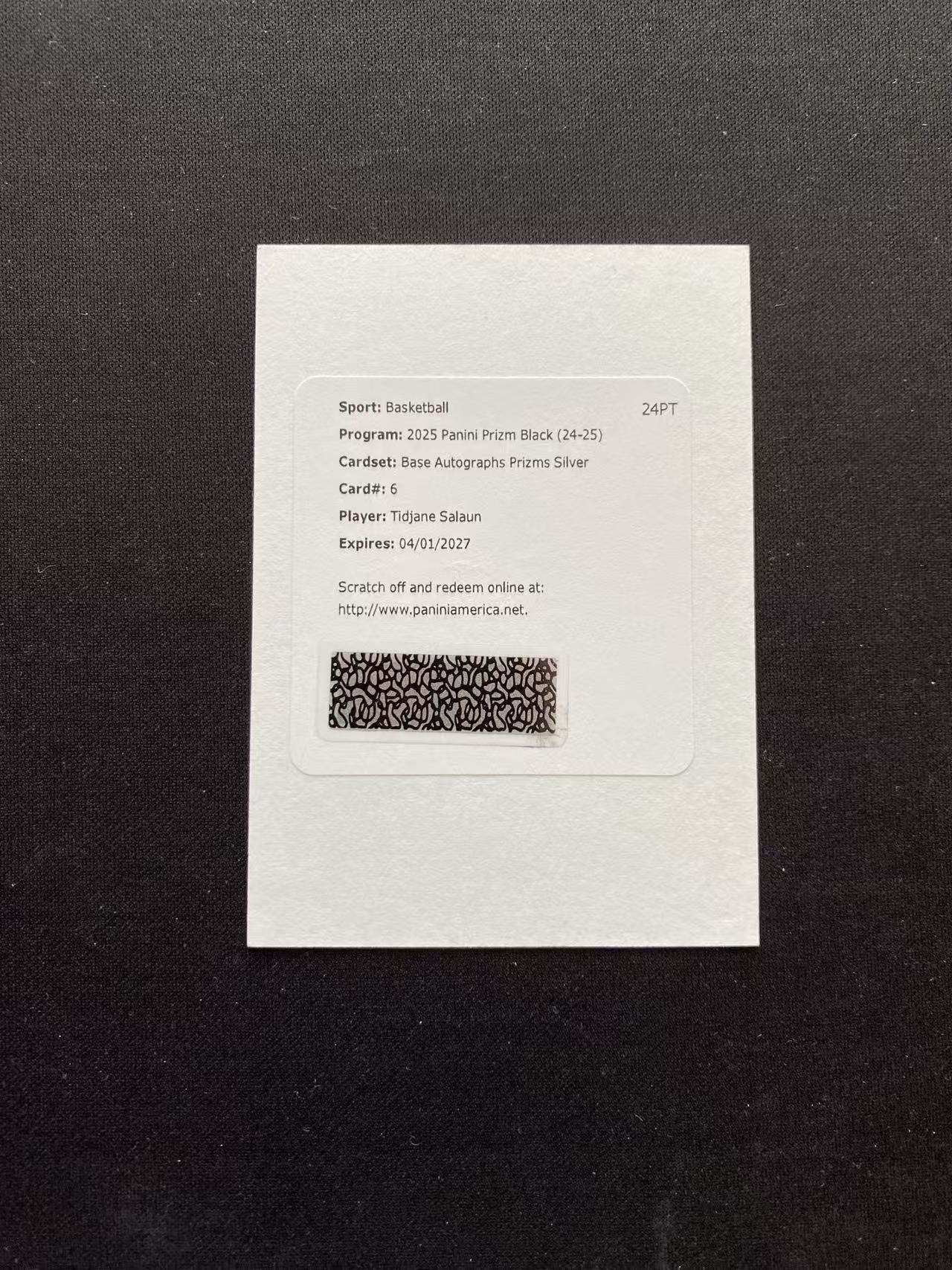 2024-25 Panini Prizm Tidjane Salaun 黄蜂 新秀 提贾尼 萨隆 pz black 签字 银折 交换板 只发板子【king#59】