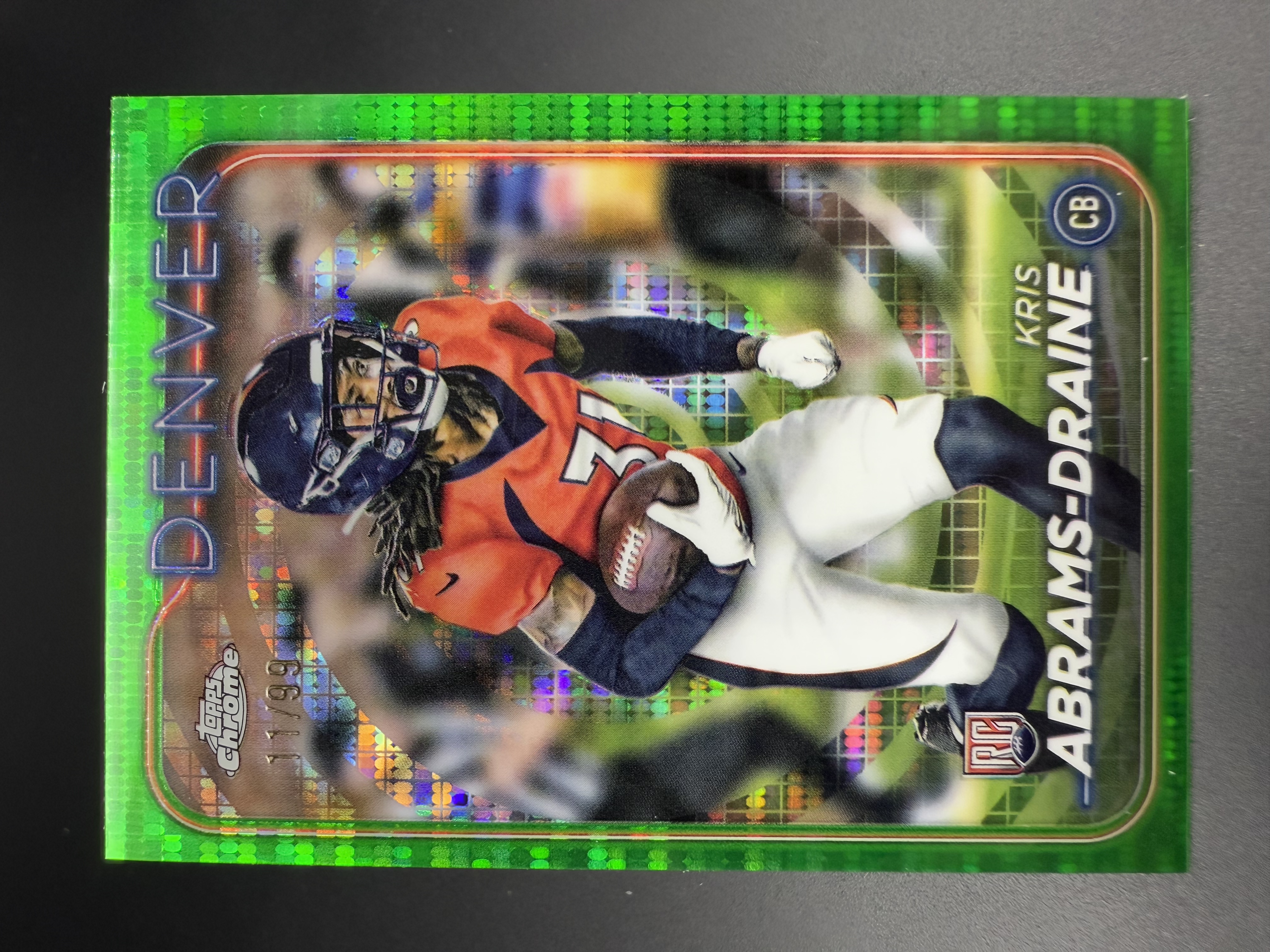 2024 Topps Chrome Kris Abrams Draine RC 【湖水蓝拍卖】  阿布拉姆斯 德拉尼 新秀 丹佛野马 TC NFL 绿脉冲折 99编 折射 专收必备 ZG