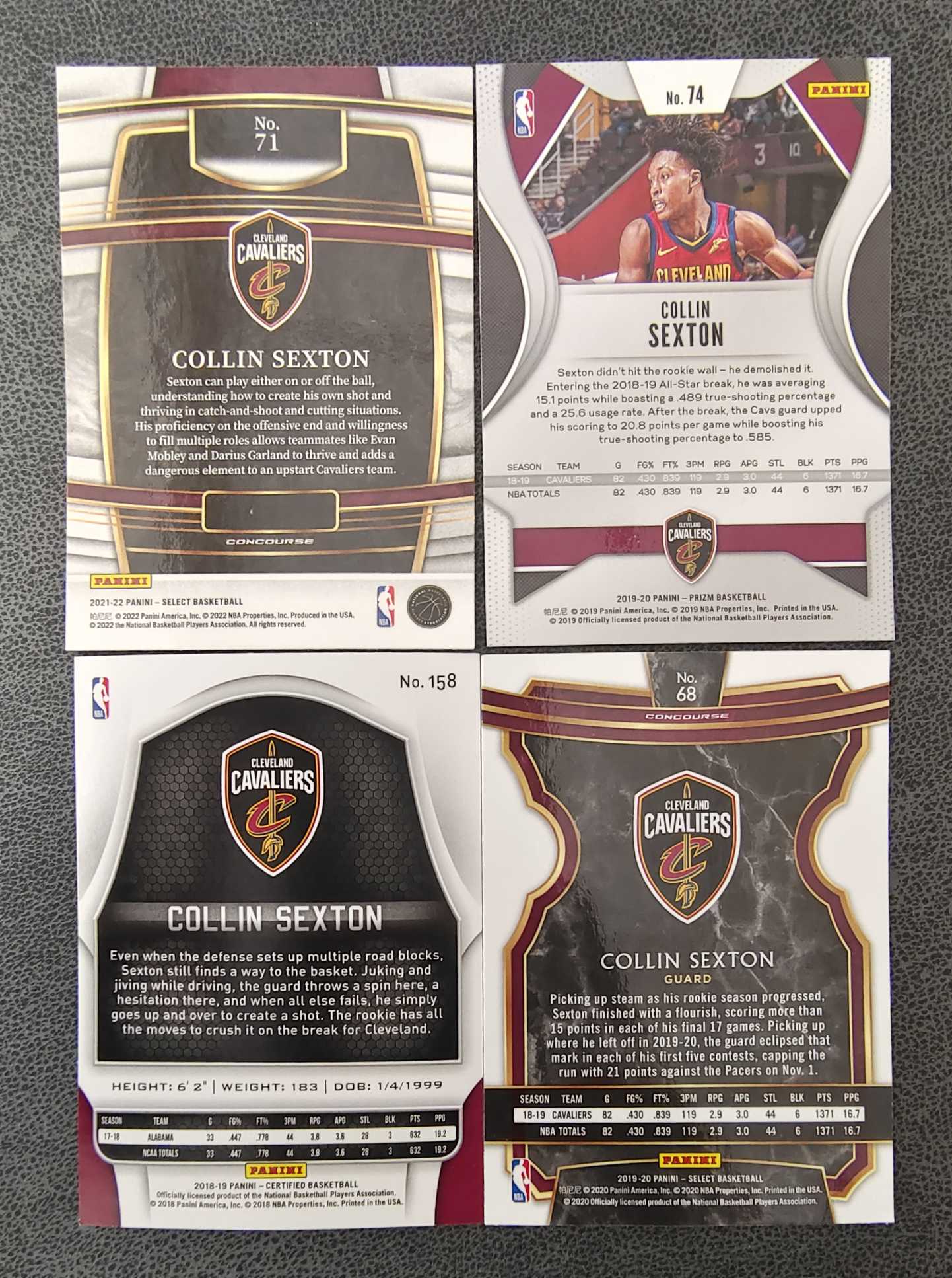 2018-19 Panini Certified Collin Sexton RC 克利夫兰 骑士队 科林 塞克斯顿 新秀 四张打包 有瑕疵 四个戒印一样的印刷痕迹 见图三