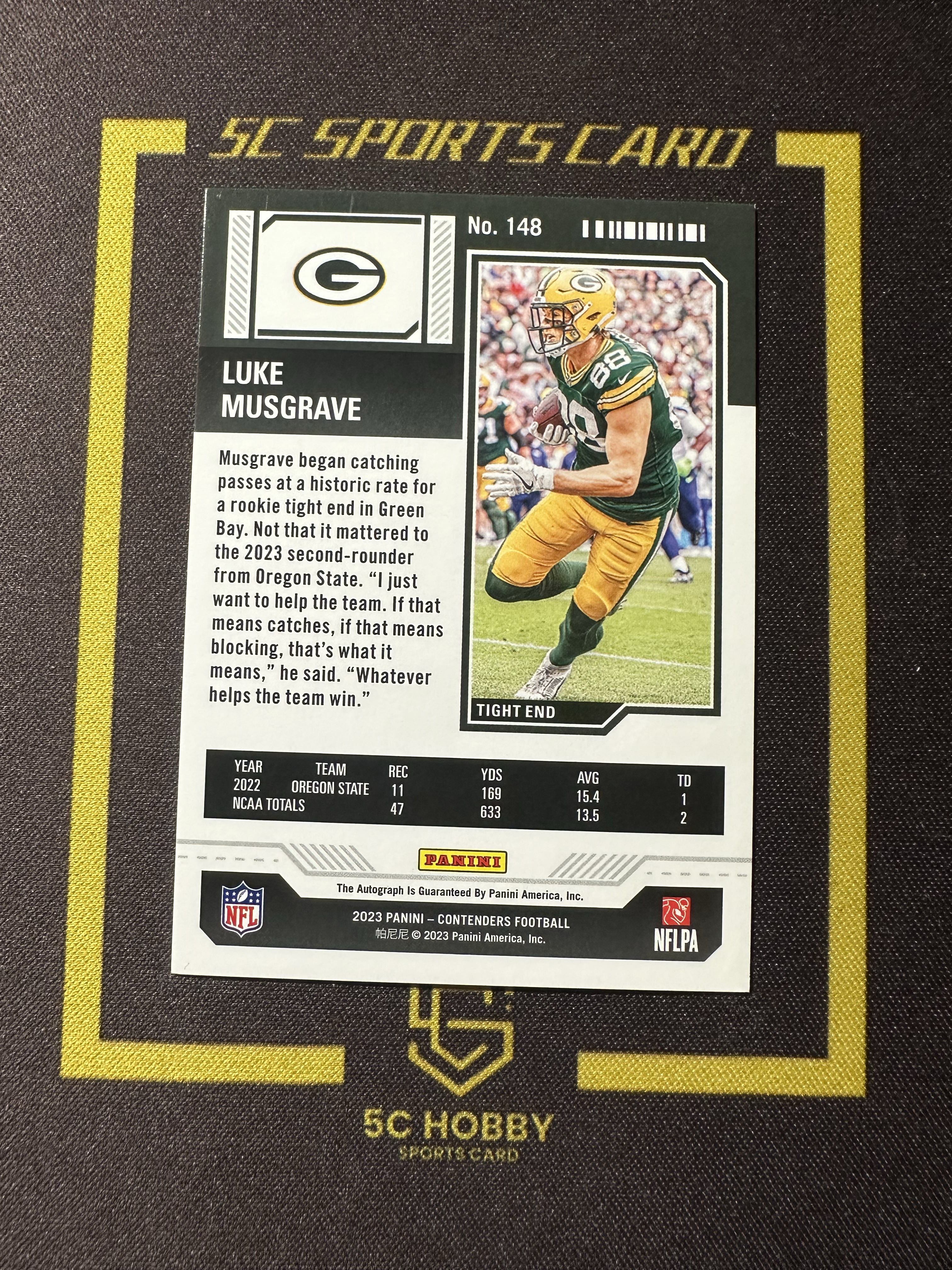 【主演出卡】2023 panini 橄榄球 contenders 球票系列 包装工 Luke Musgrave 新秀 球票 签字 卡品如图