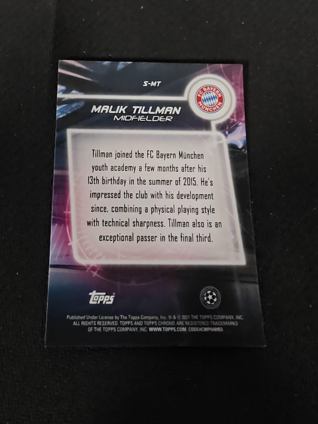 【可合并,不累计】2021 Topps Chrome Malik Tillman 拜仁慕尼黑 蒂尔曼 美国 埃因霍温 新秀RC 欧冠 银折 划痕 边角瑕疵