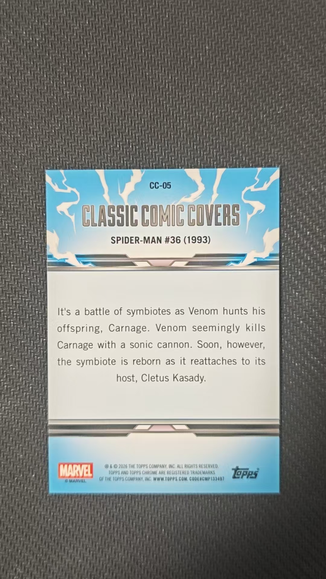 2026 Topps Chrome 经典漫画封面特卡 【有品代卖】漫威 MARVEL 《Spider‑Man》最大屠杀 CC-05 屠杀 毒液 蜘蛛侠 值得收藏 折射 卡品如图/sushi