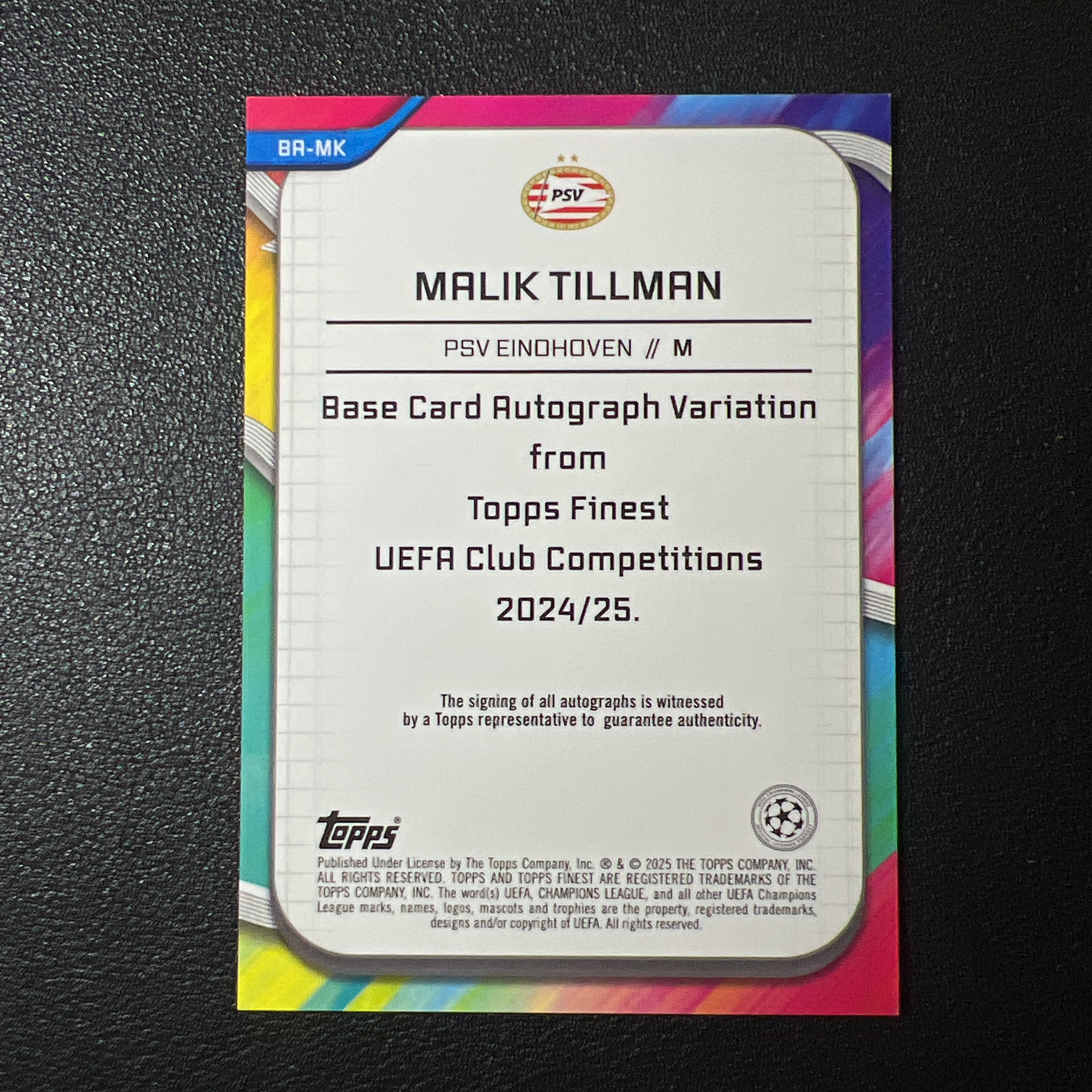 【鲨鱼代卖】2025 Topps Finest 欧战 阿斯顿维拉 Malik Tillman 马利克蒂尔曼 银折 签字 印刷线 边角微白-FY3180