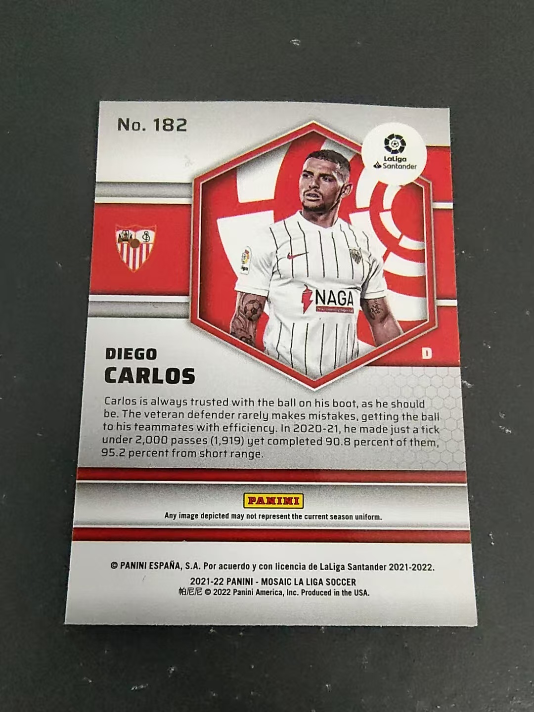【可合并,不累计】2021-22 Panini Mosaic Diego Carlos 塞维利亚 迭戈 卡洛斯 马赛克 西甲 划痕 边角瑕疵 #182