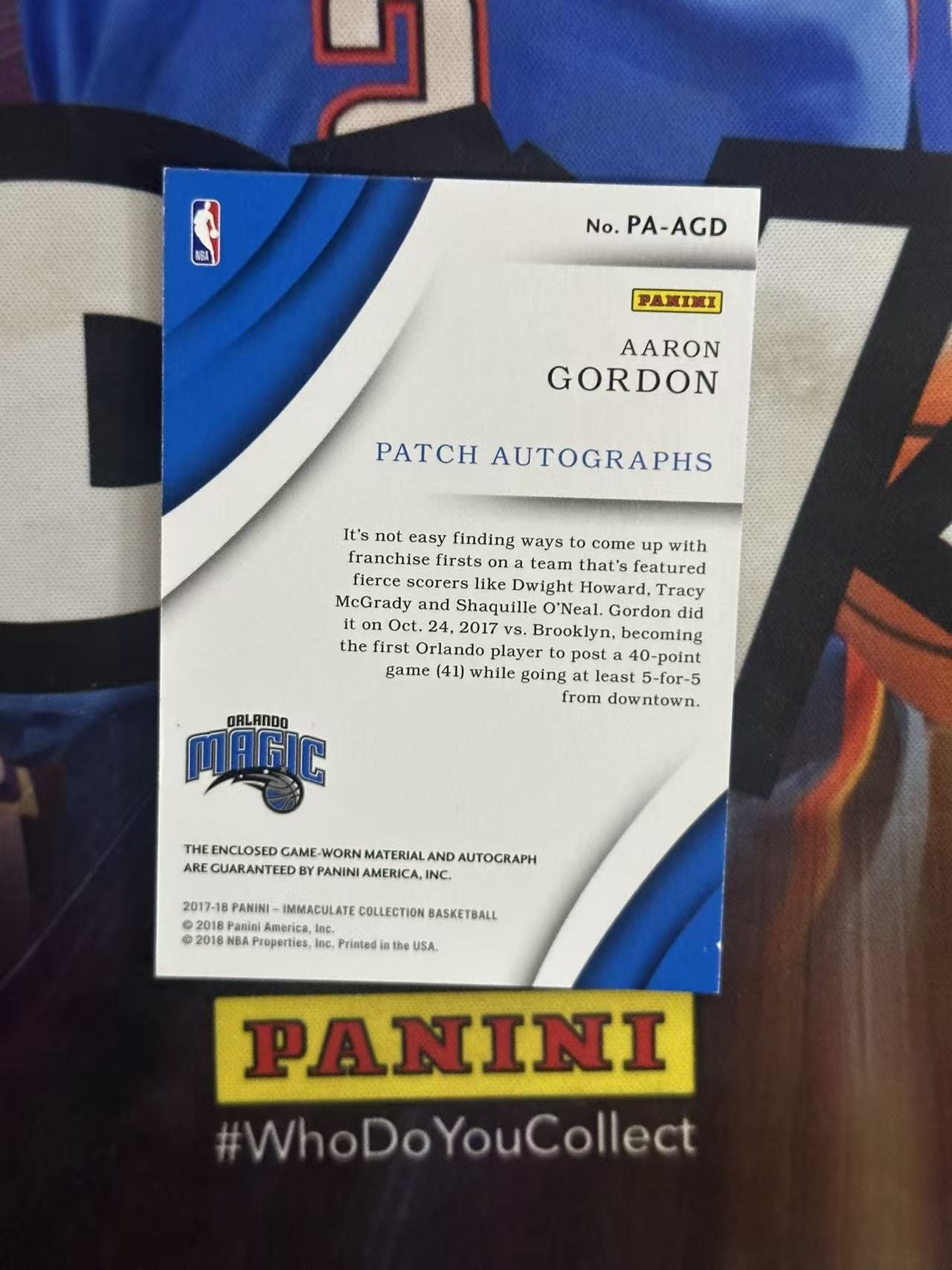 2017-18 Panini Immaculate Aaron Gordon 【小猪包代卖】25编 阿隆 戈登 背号签 JA 物料 球衣 签字 卡签 车位
