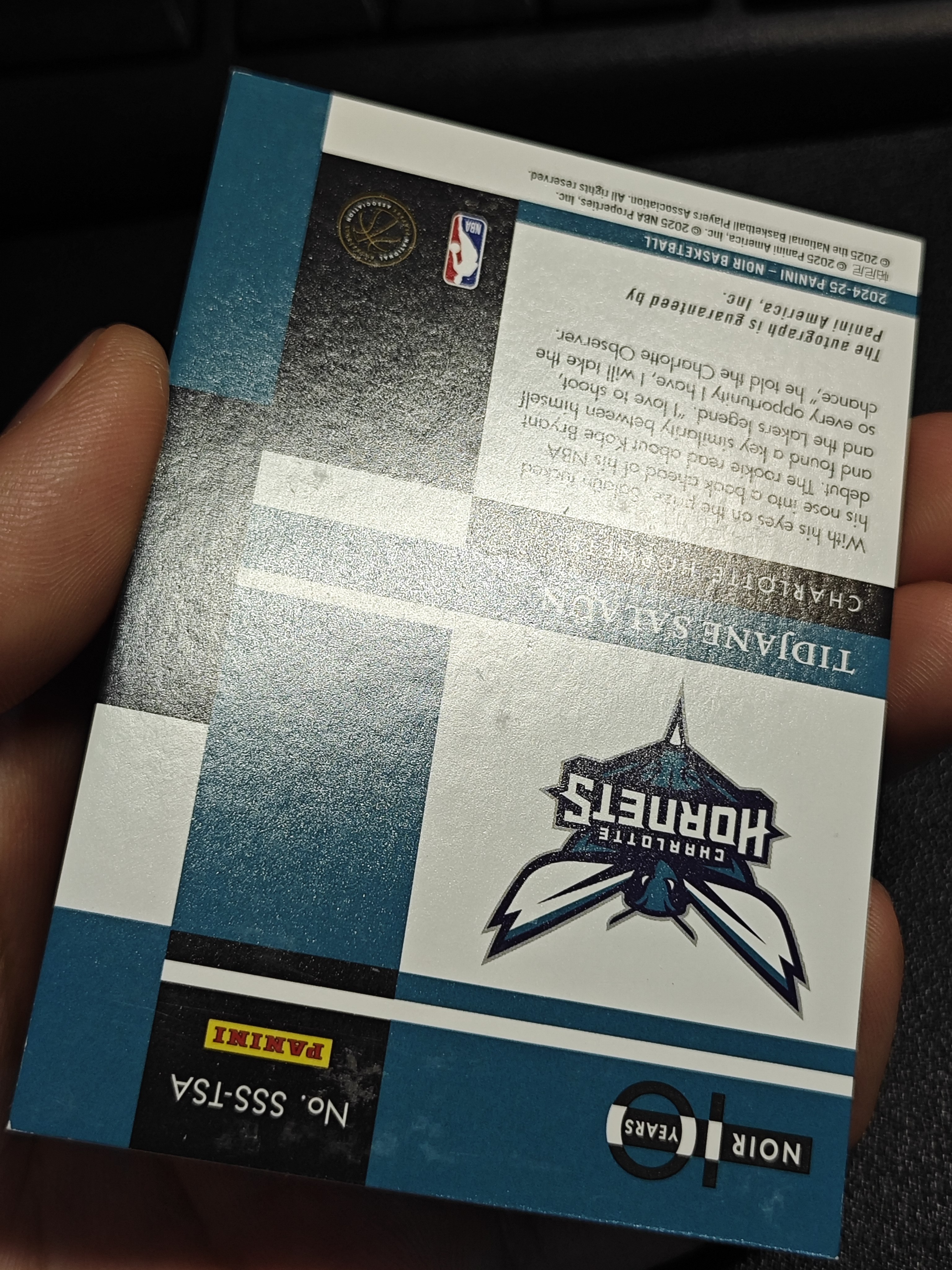 【KAKA】2024-25 Panini Noir Tidjane Salaun 诺尔 黄蜂 新秀 RC 提贾尼 萨隆 99编 卡签 鞋灯签 镜面 系列博点 签字 微瑕 景艺