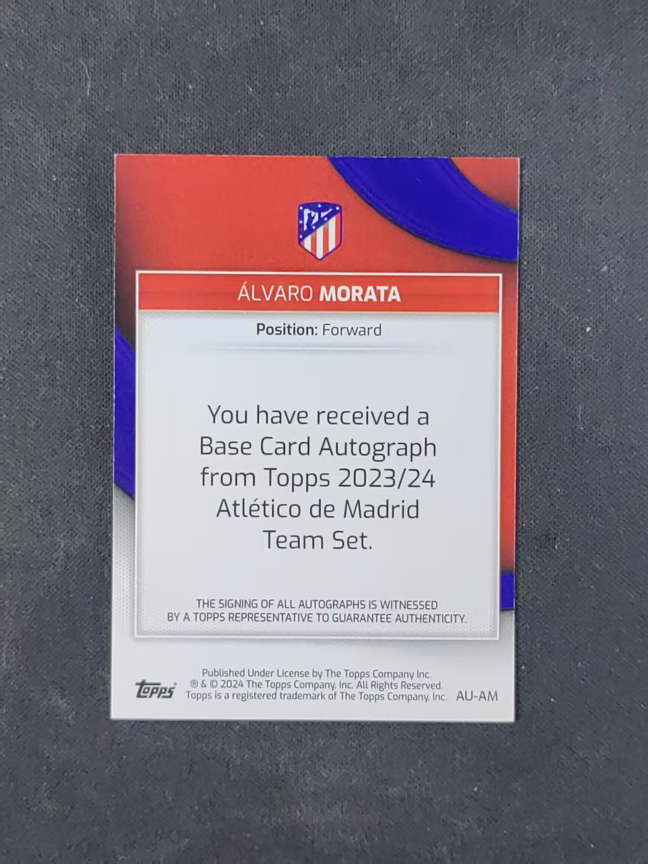 2024 Topps Comptitions Alvaro Morata 【林林拍卖吹c王】西甲 马德里竞技 马竞 莫拉塔 31/50编 金折 签字