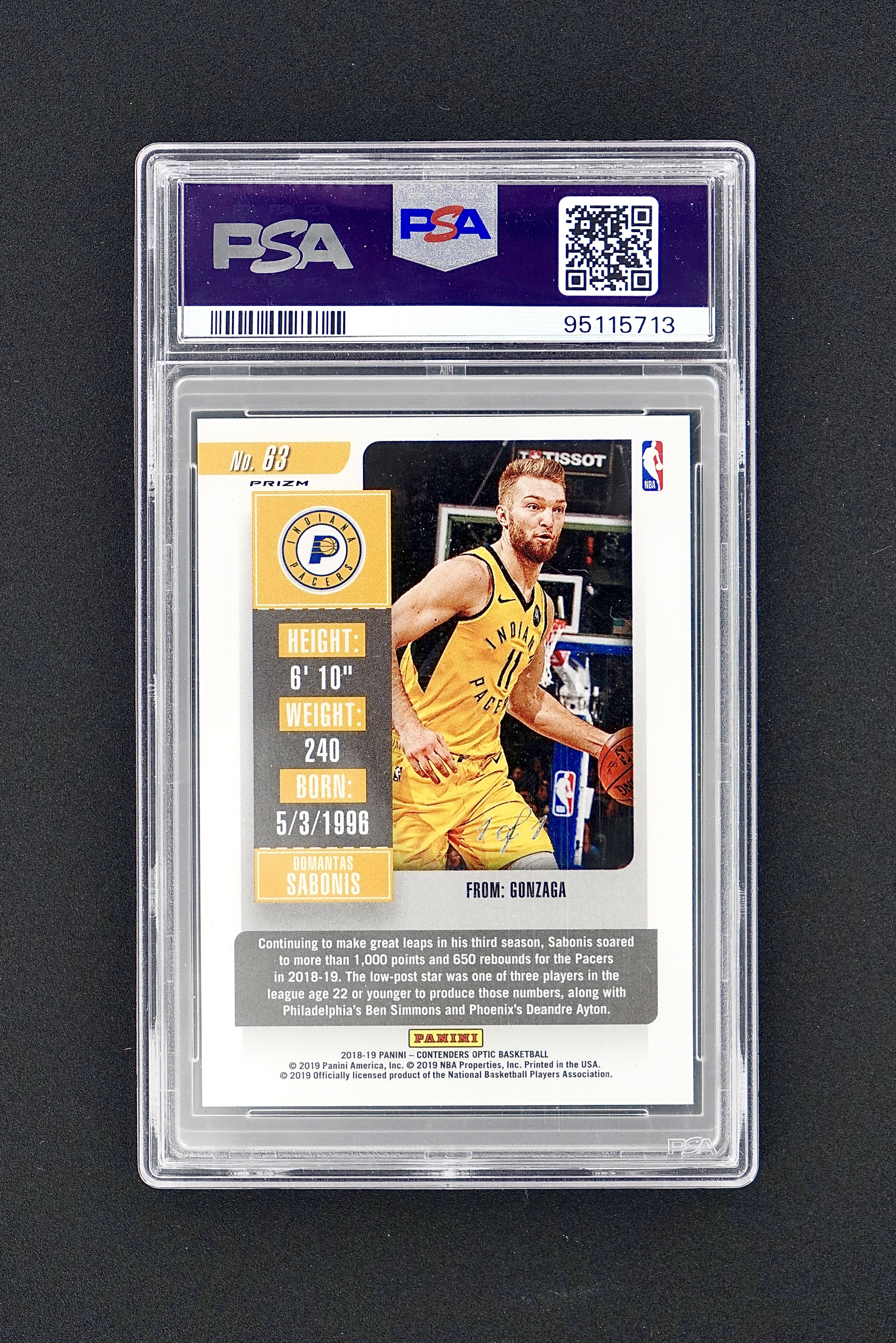 2018-19 Panini Contenders Optic Domantas Sabonis 球票OP 多曼塔斯 萨博尼斯 1/1编 1of1 爆金折 正base PSA10分 小萨 步行者 国王