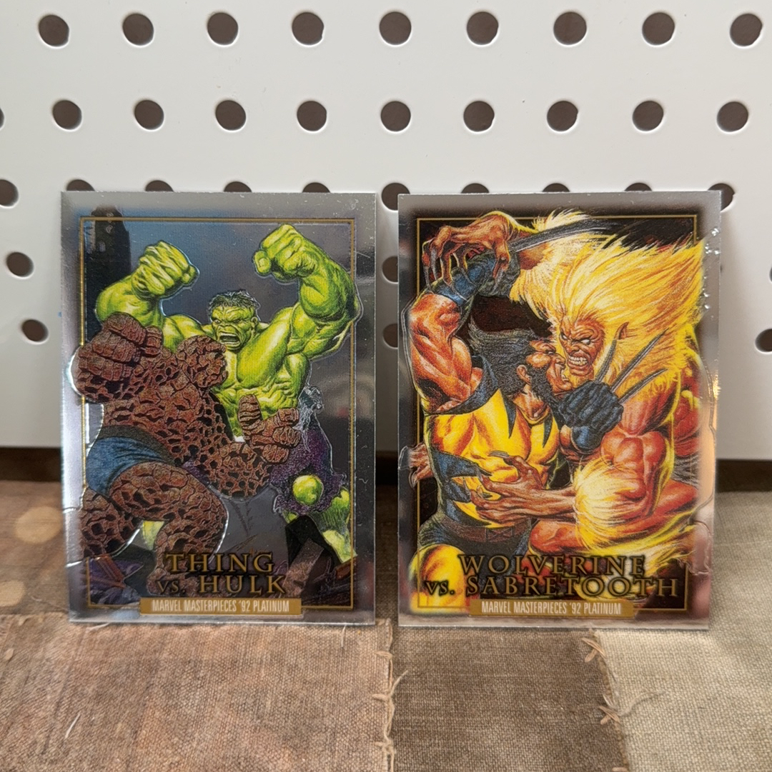 2024 SkyBox Marvel (MCU) 漫威 masterpieces 92 Platinum 92 白金 对决特卡 两张打包 1:40 金刚狼 剑齿虎 浩克 石头人 Wolverine