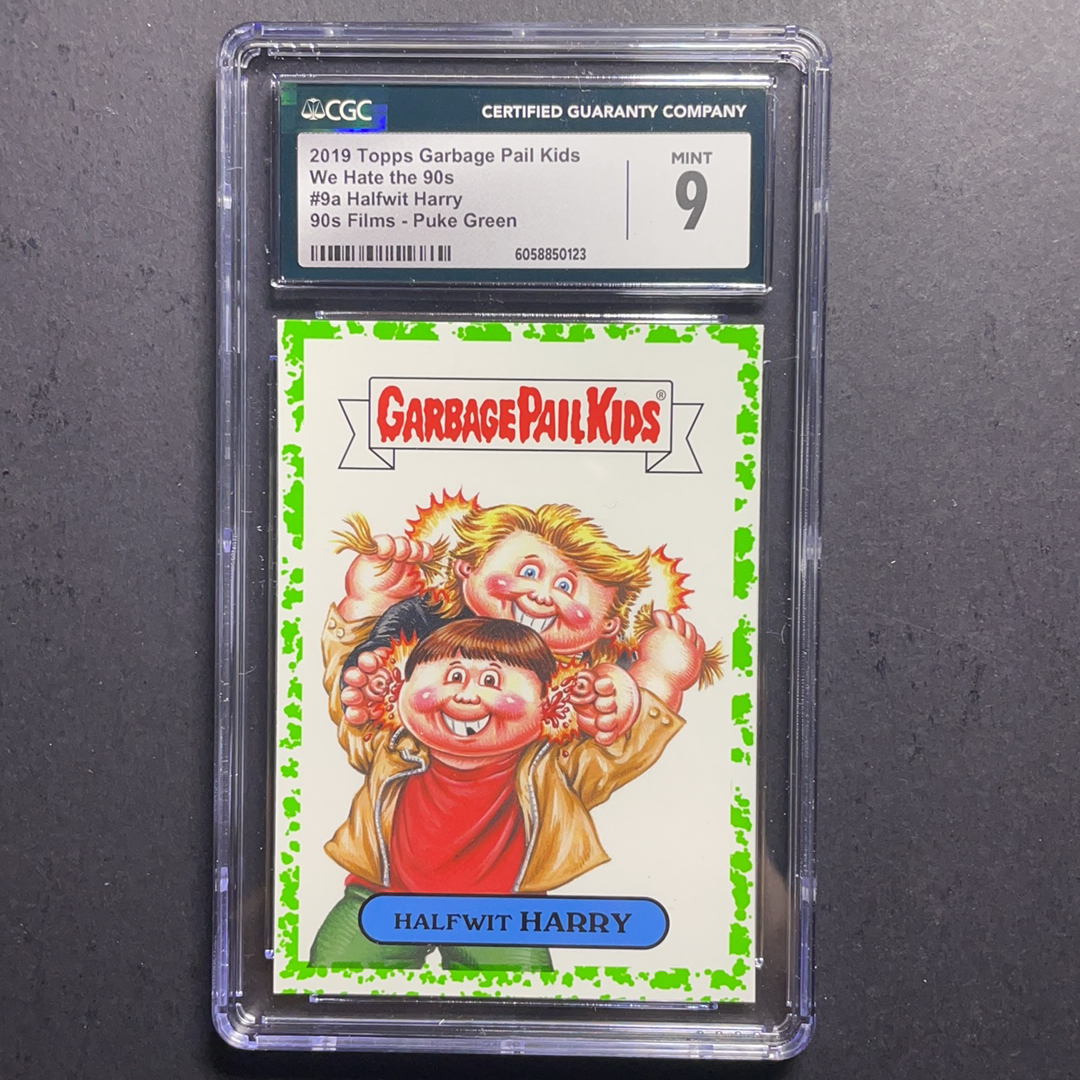 2024 Topps Garbage Pail Kids GPK 亚当爆炸 阿呆和阿瓜 金凯瑞 90年代电影特卡绿平行 CGC9分 2019 Topps垃圾桶小子我们讨厌90年代系列