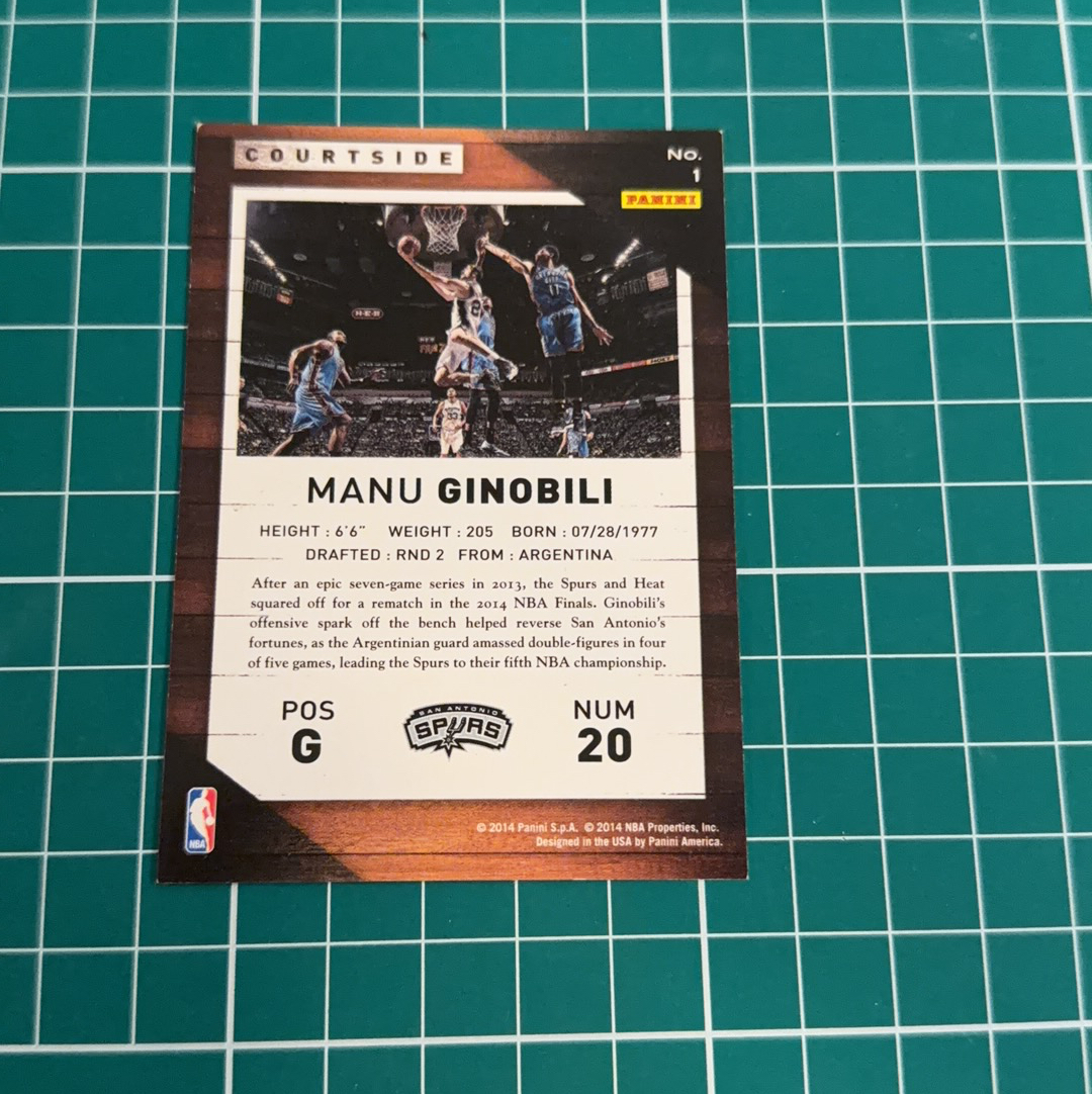 2014-15 Panini Americana Manu Ginobili S.p.a. 马努 吉诺比利 场边 横版特卡 courtside 十年老卡 绝版卡 稀有大比例 收藏必备