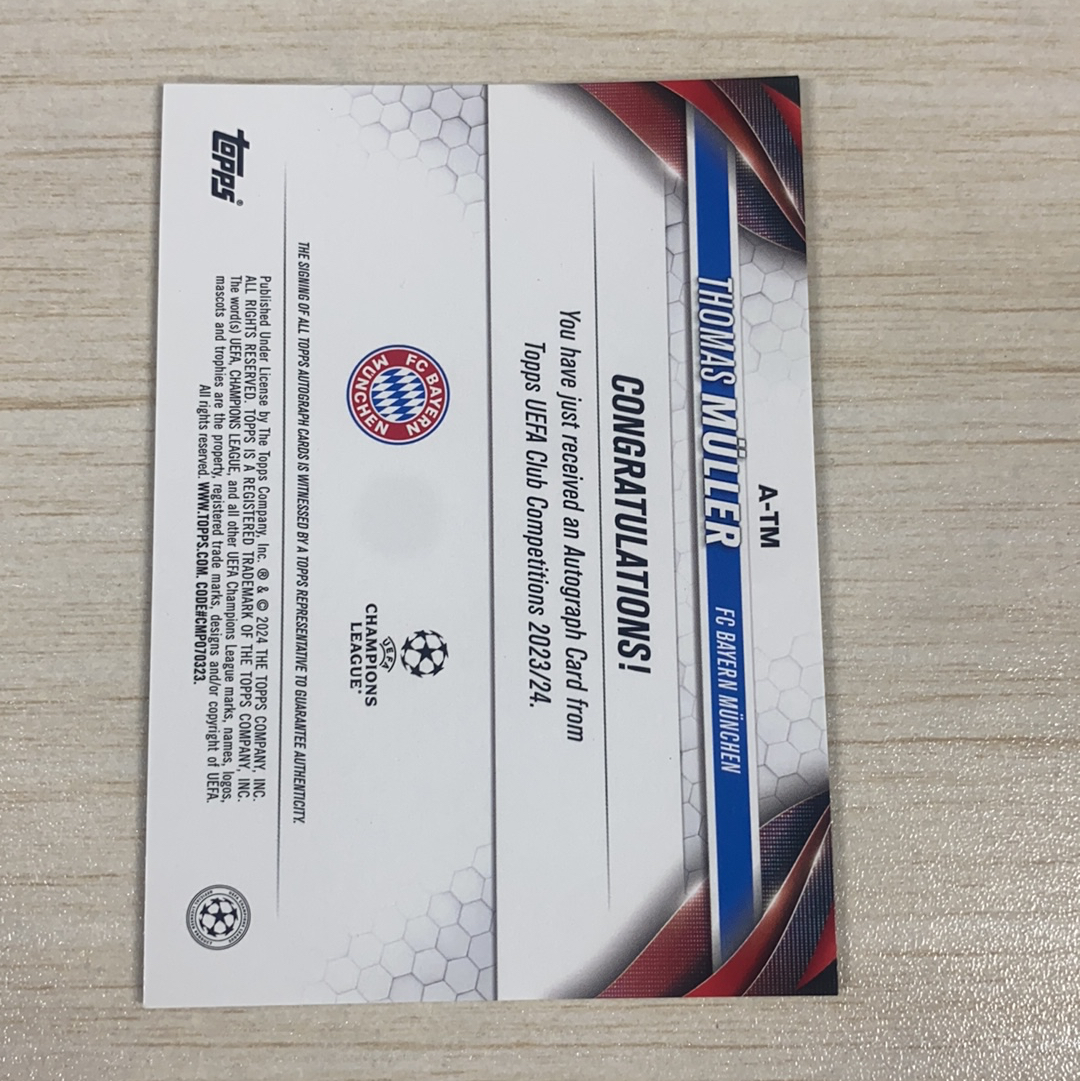 【小牛代拍】2024 ucc Thomas Müller 欧战 ucc 拜仁慕尼黑 托马斯 穆勒 签字 贴签 银折 卡品如图(polo)