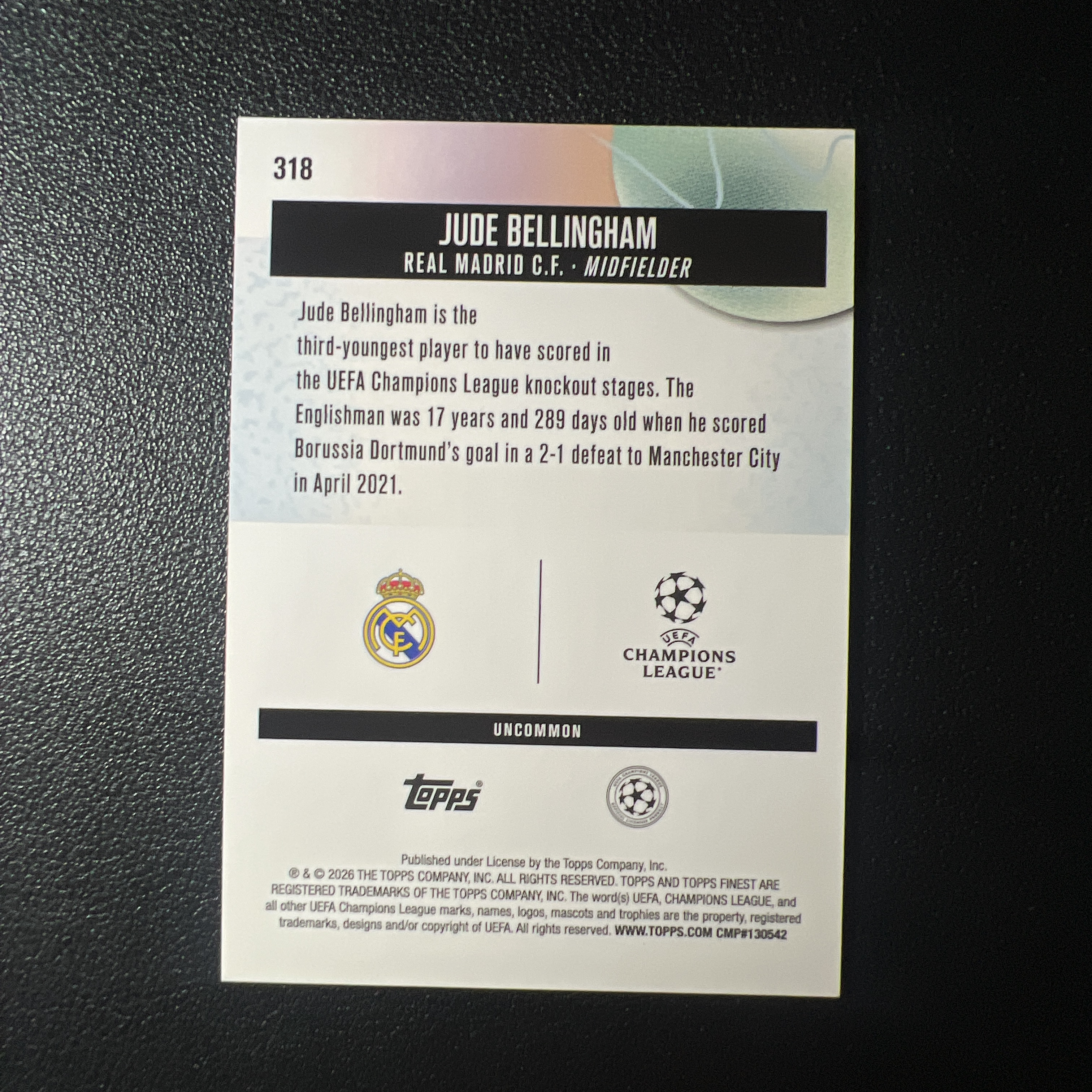 【鲨鱼代卖】2026 topps finest 欧冠 贝林厄姆 Jude Bellingham 皇马 uncommon 折射 轻印-SY6476