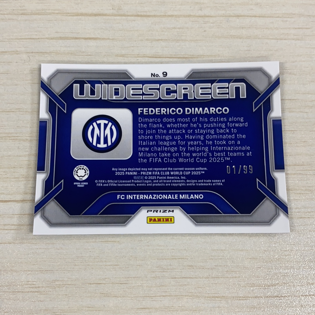 【小牛代拍】2025 Panini Prizm FIFA Club World Cup Federico Dimarco 费代里科 迪马尔科 意大利 国际米兰 宽屏特卡 99编 蓝碎冰折 折(一哥)