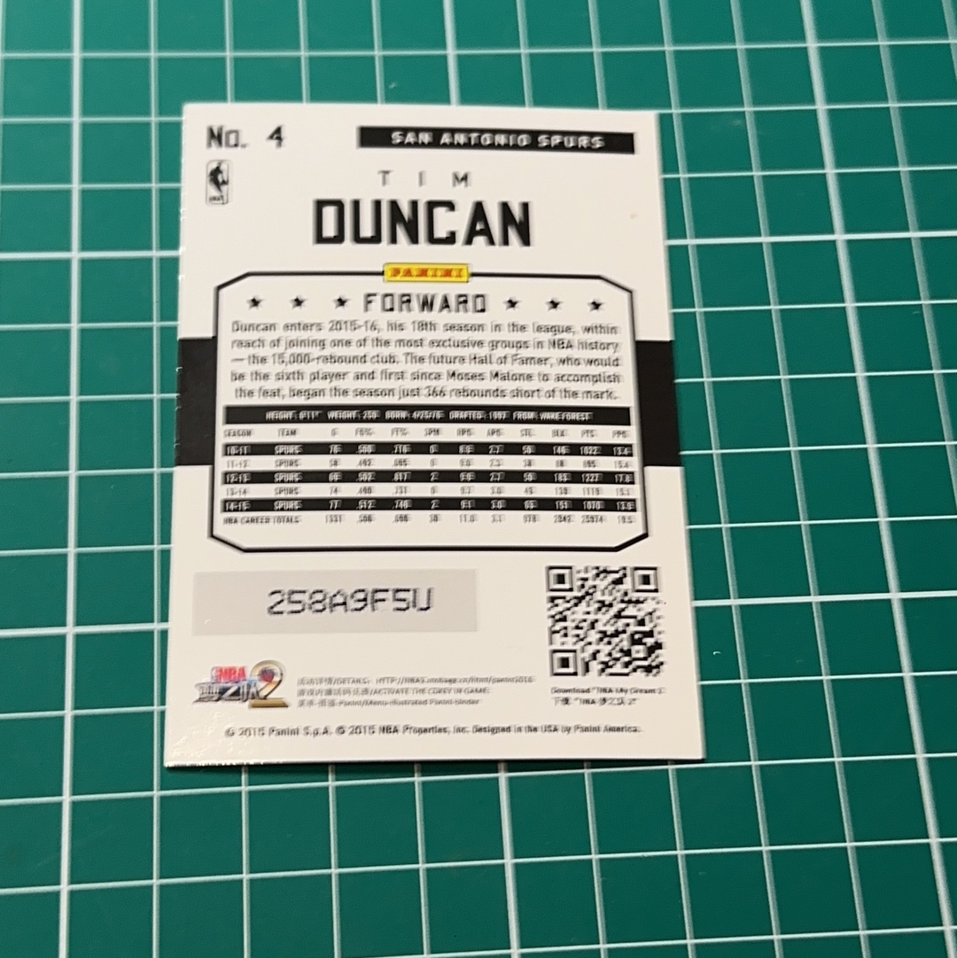 2015-16 Panini Americana Tim Duncan S.p.a. 蒂姆邓肯 石佛 GDP 马刺 闪卡 折射 烟花折 多年老卡 绝版卡 稀有大比例