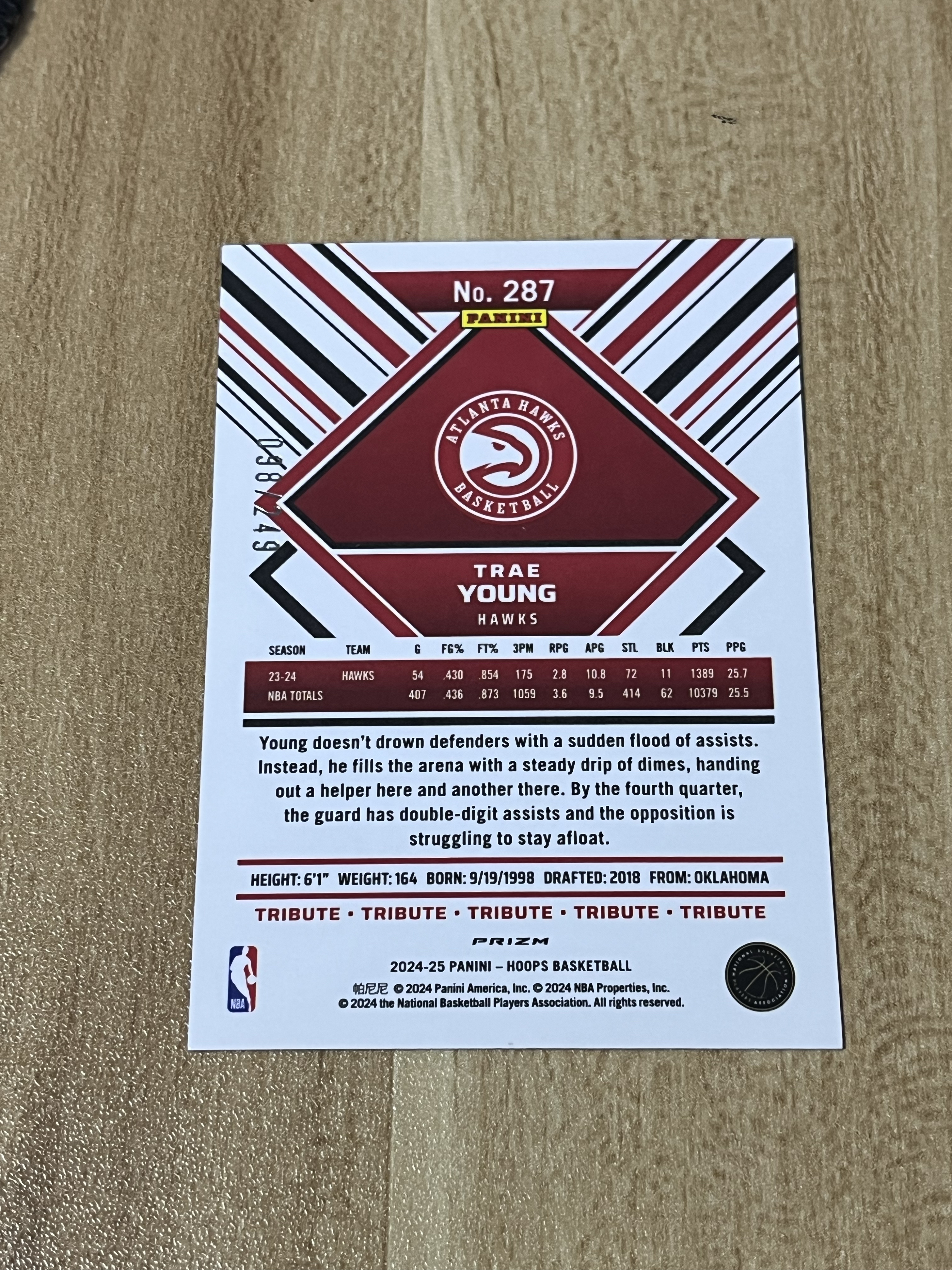 【WD拍卖】PANINI 24-25 HOOPS 老鹰 市长 特雷杨 紫折 /249编 凑套必备 值得收藏 卡品如图 财总