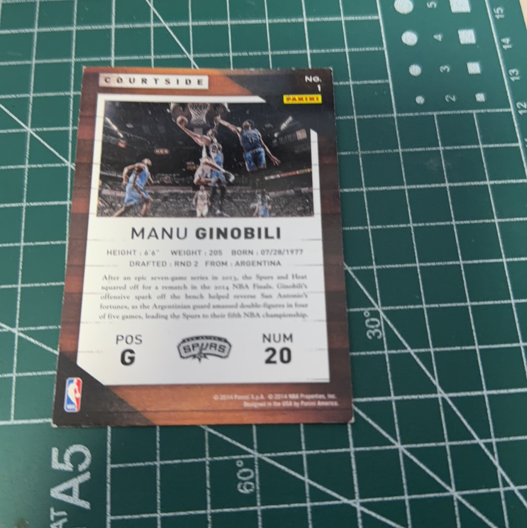2014-15 Panini Americana Manu Ginobili S.p.a. 马努 吉诺比利 场边 横版特卡 courtside 十年老卡 绝版卡 稀有大比例 收藏必备