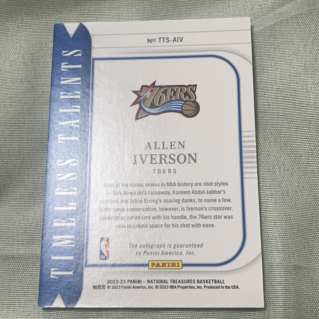 2022-23 Panini National Treasures Allen Iverson ai 国宝 76人 阿伦 艾弗森 答案 卡签 签字 /49编 瑕疵如图